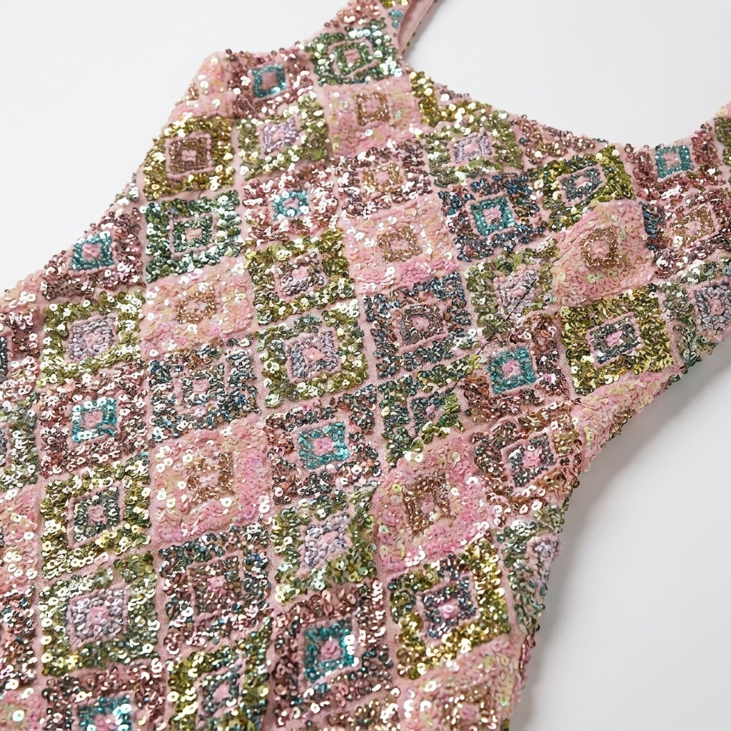 Vestido mini de lentejuelas para mujer con cuello cuadrado para fiesta