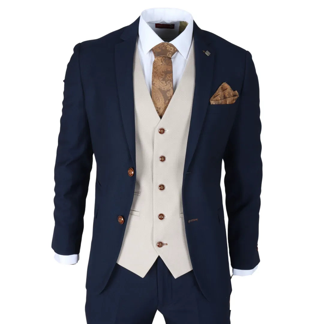 Costume homme trois pièces bleu marine coupe ajustée formel