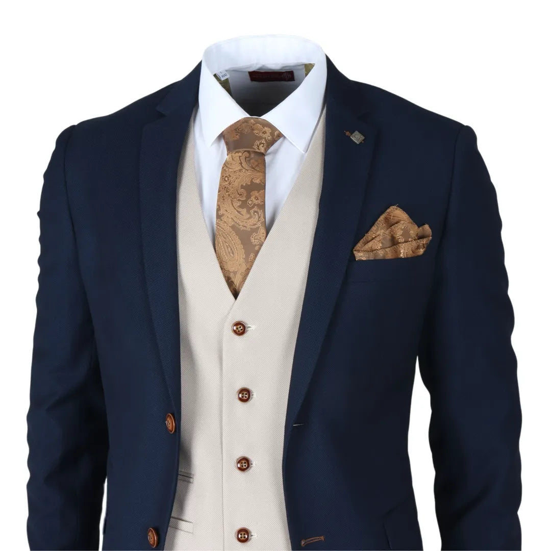 Costume homme trois pièces bleu marine coupe ajustée formel