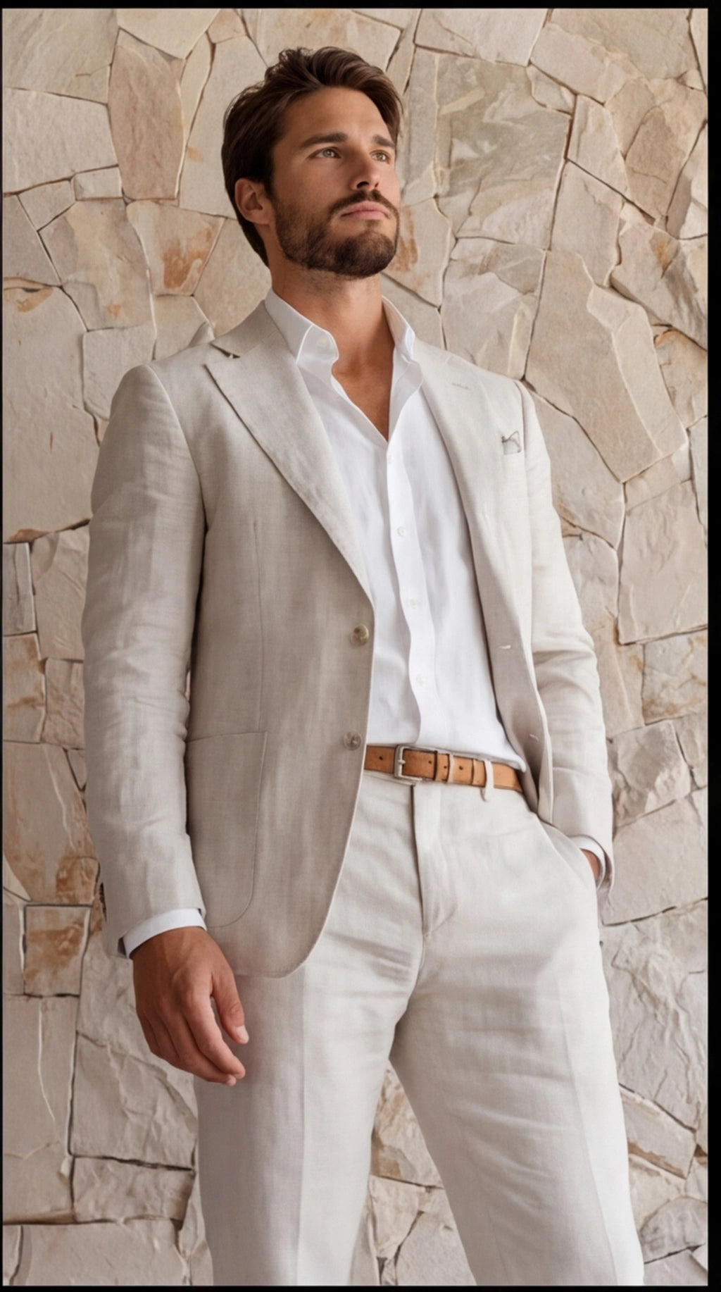 Jakkesæt Herre Slim Fit Blazer og Bukser Business Bryllup Sommer