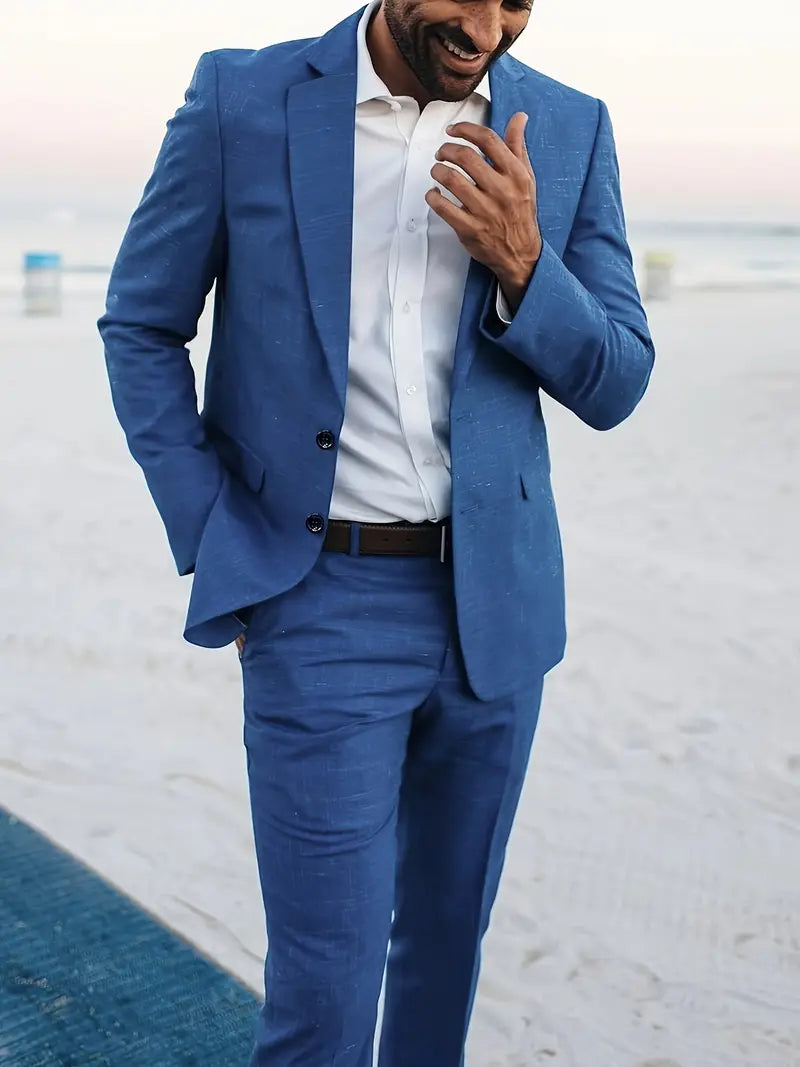 Jakkesæt Herre Slim Fit Blazer og Bukser Business Bryllup Sommer