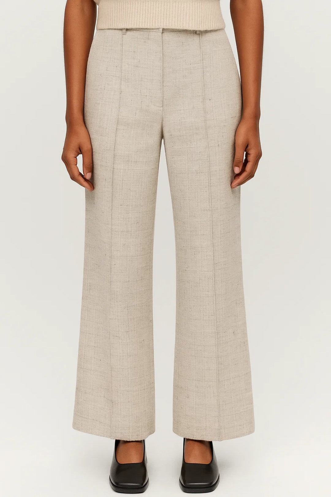 Pantalón de mujer de pierna ancha, cintura alta, pliegue marcado, casual