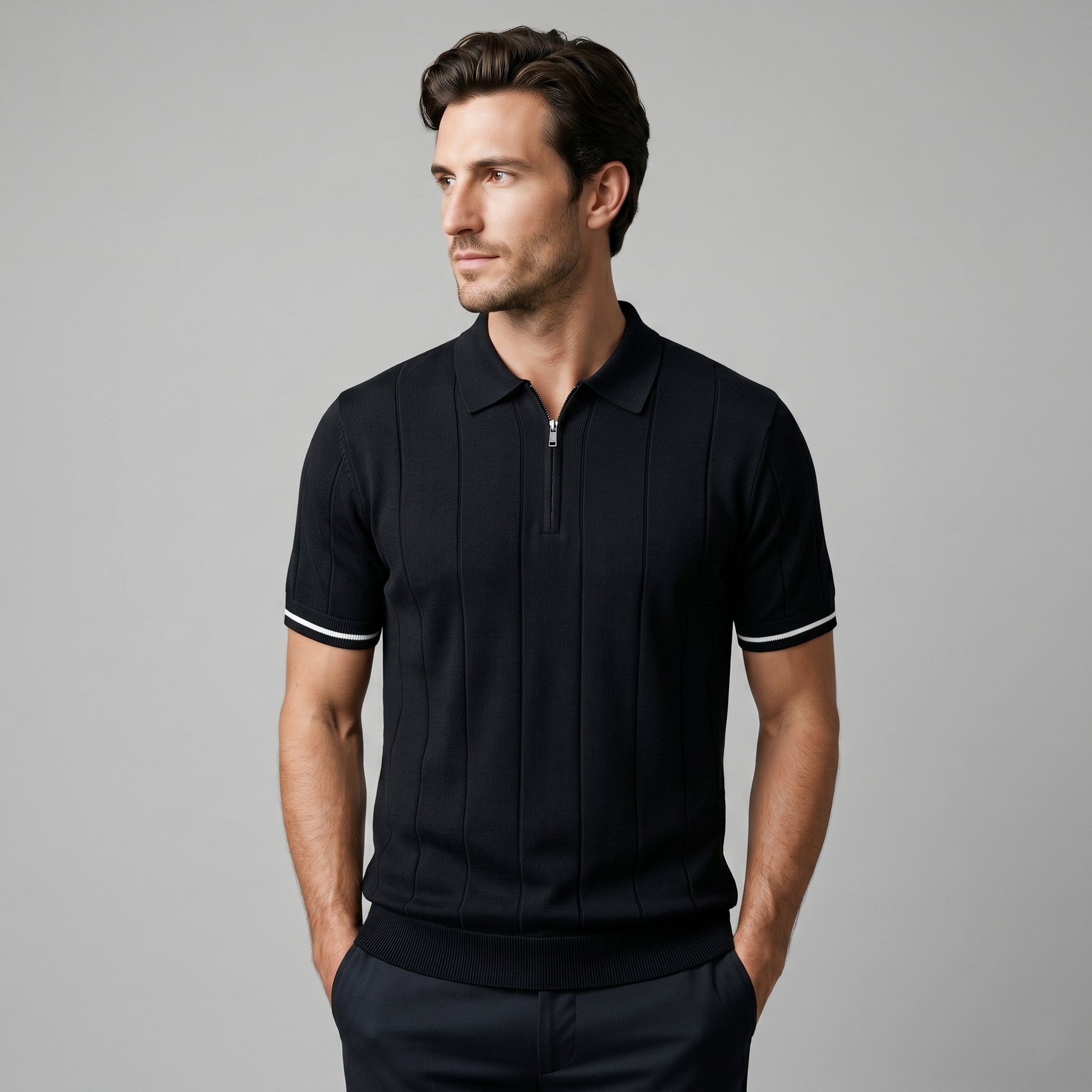 Polo hosszú ujjú férfiaknak, slim fit, rugalmas, alkalmi