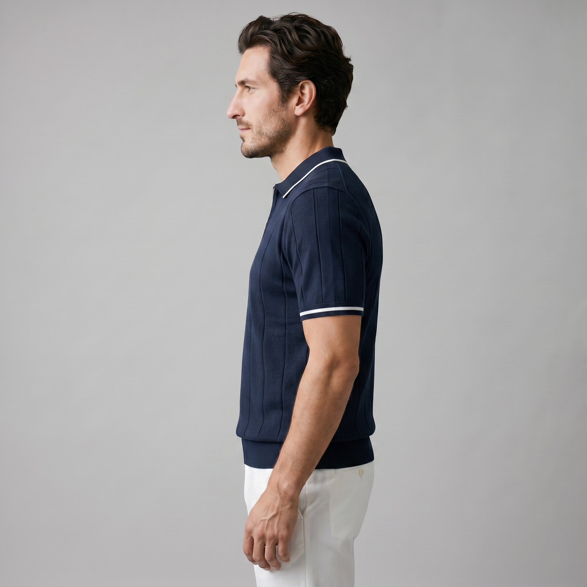 Polo hosszú ujjú férfiaknak, slim fit, rugalmas, alkalmi