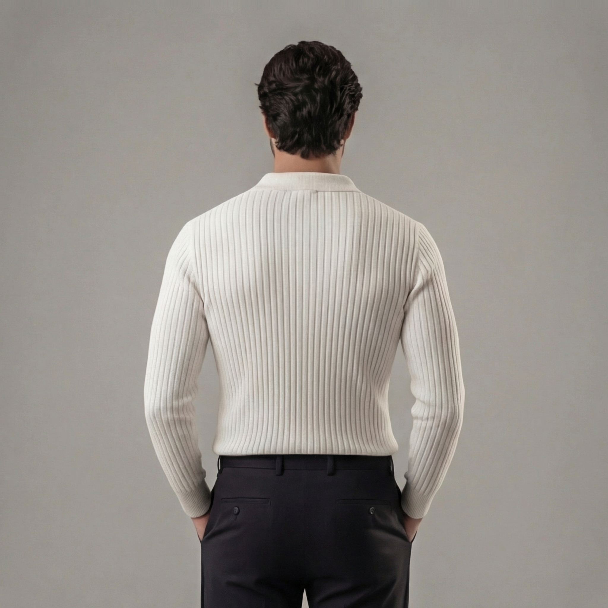 Polo Homem Manga Comprida Decote V Casual
