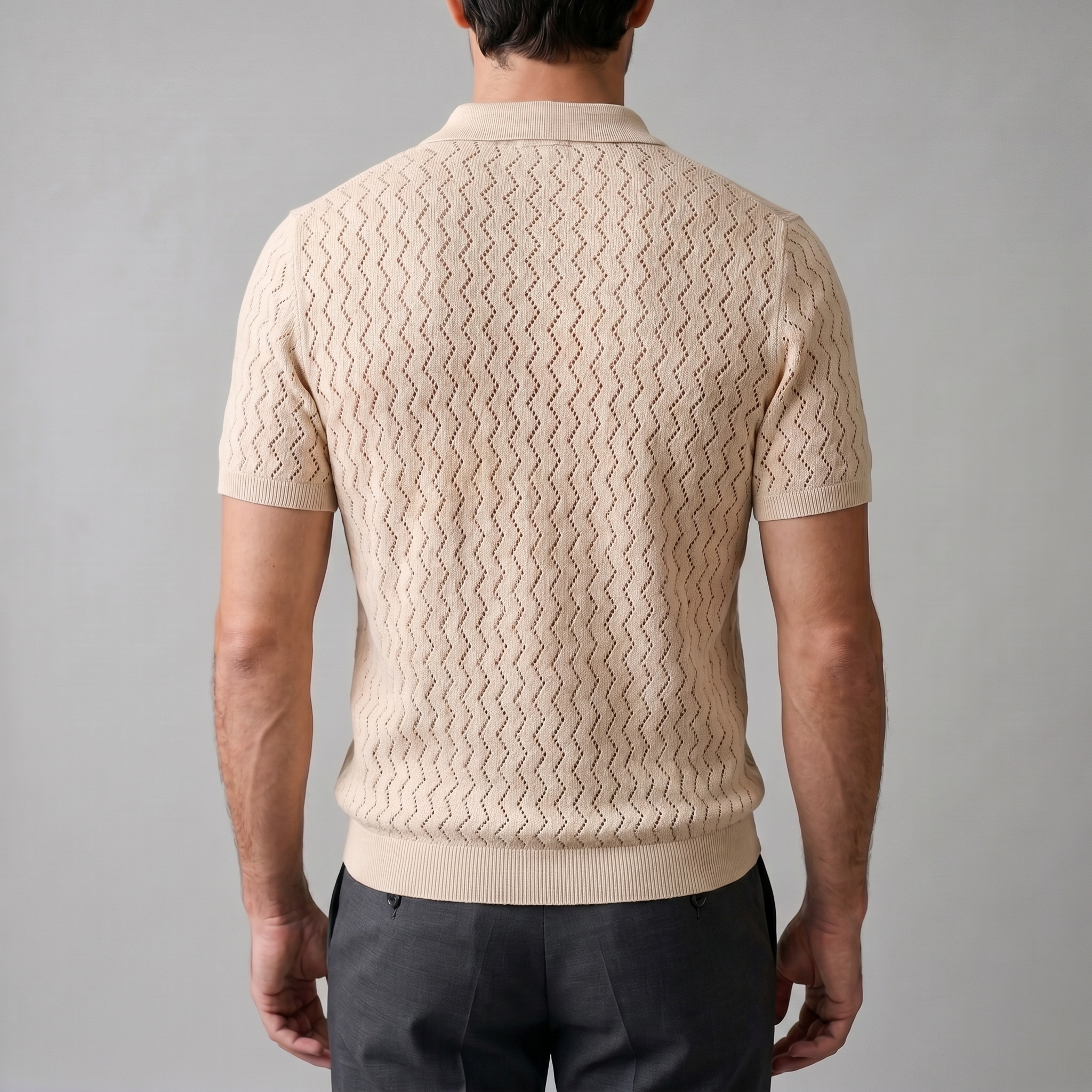 Poloshirt Herre Chevron Åben Strik Sommer Casual