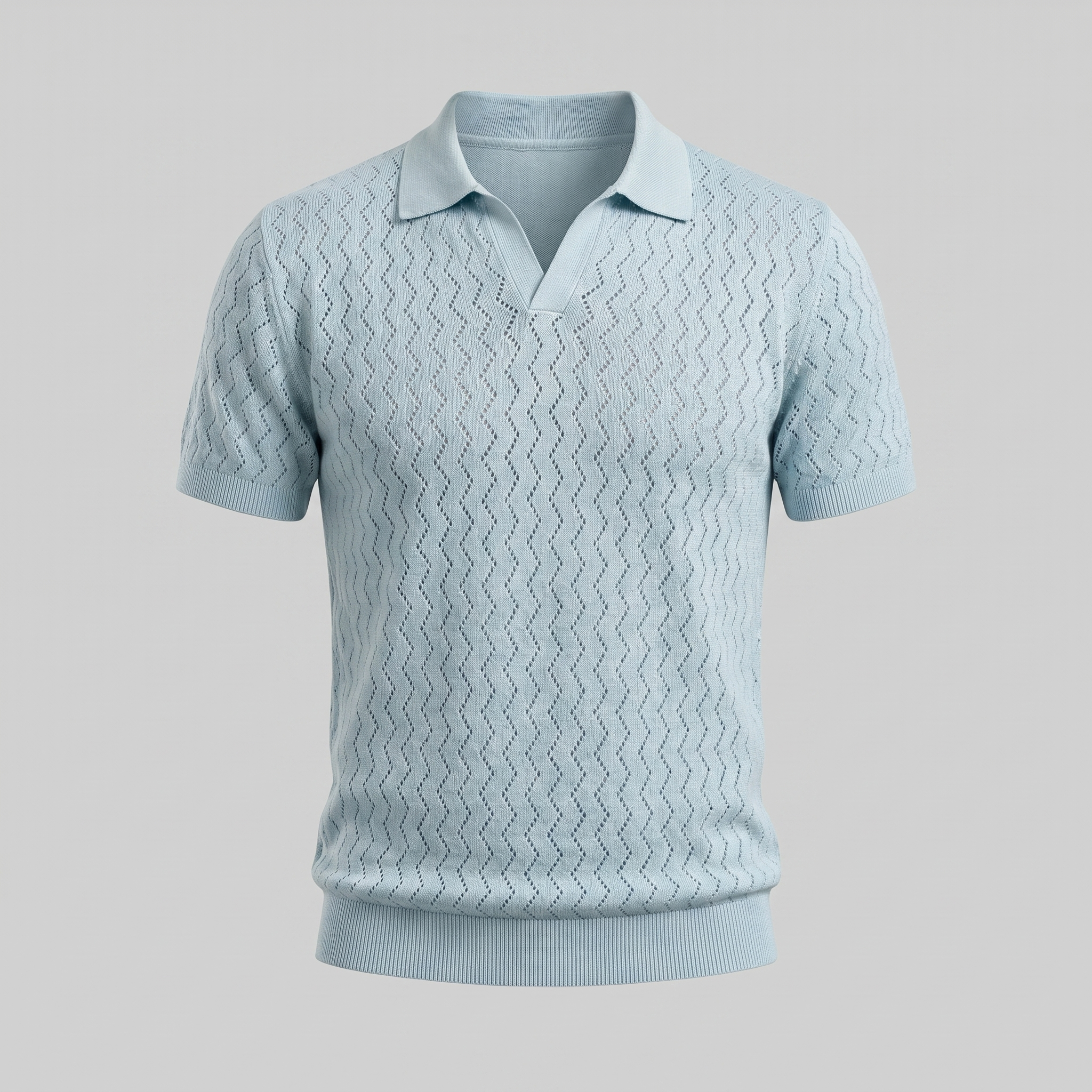 Poloshirt Herre Chevron Åben Strik Sommer Casual