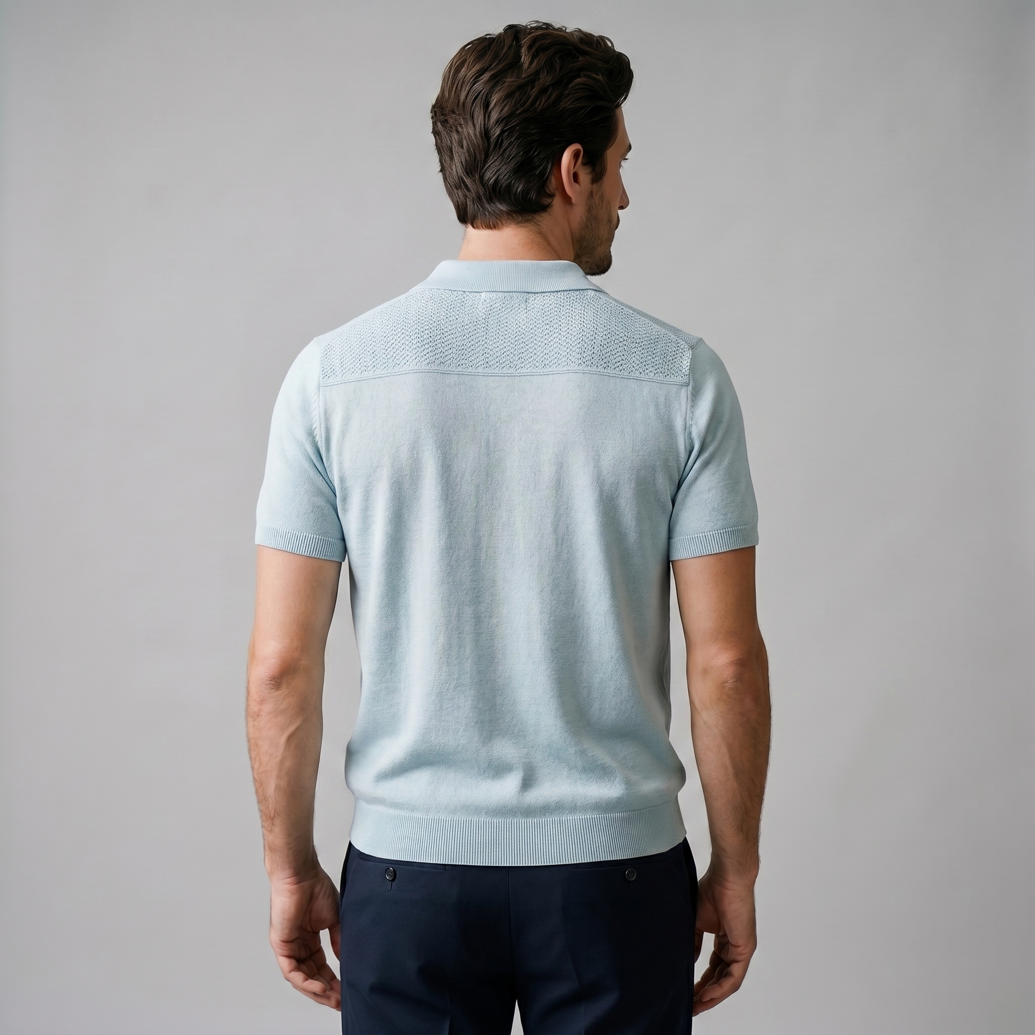Poloshirt Herre Chevron Åben Strik Sommer Casual