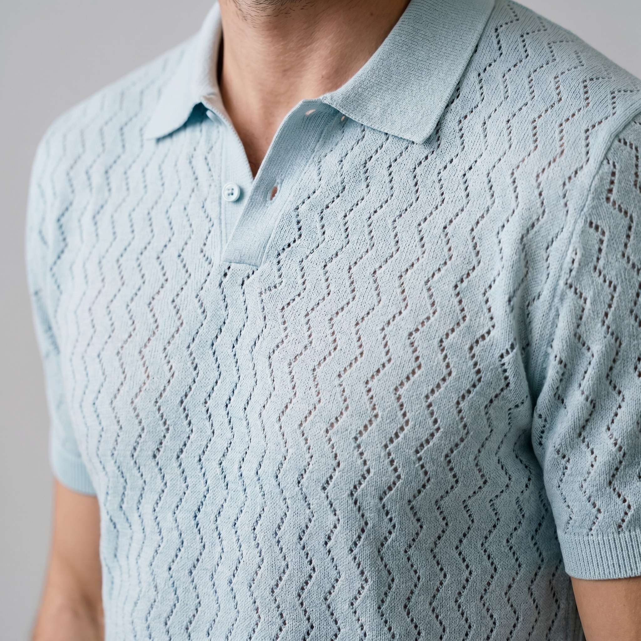 Poloshirt Herre Chevron Åben Strik Sommer Casual