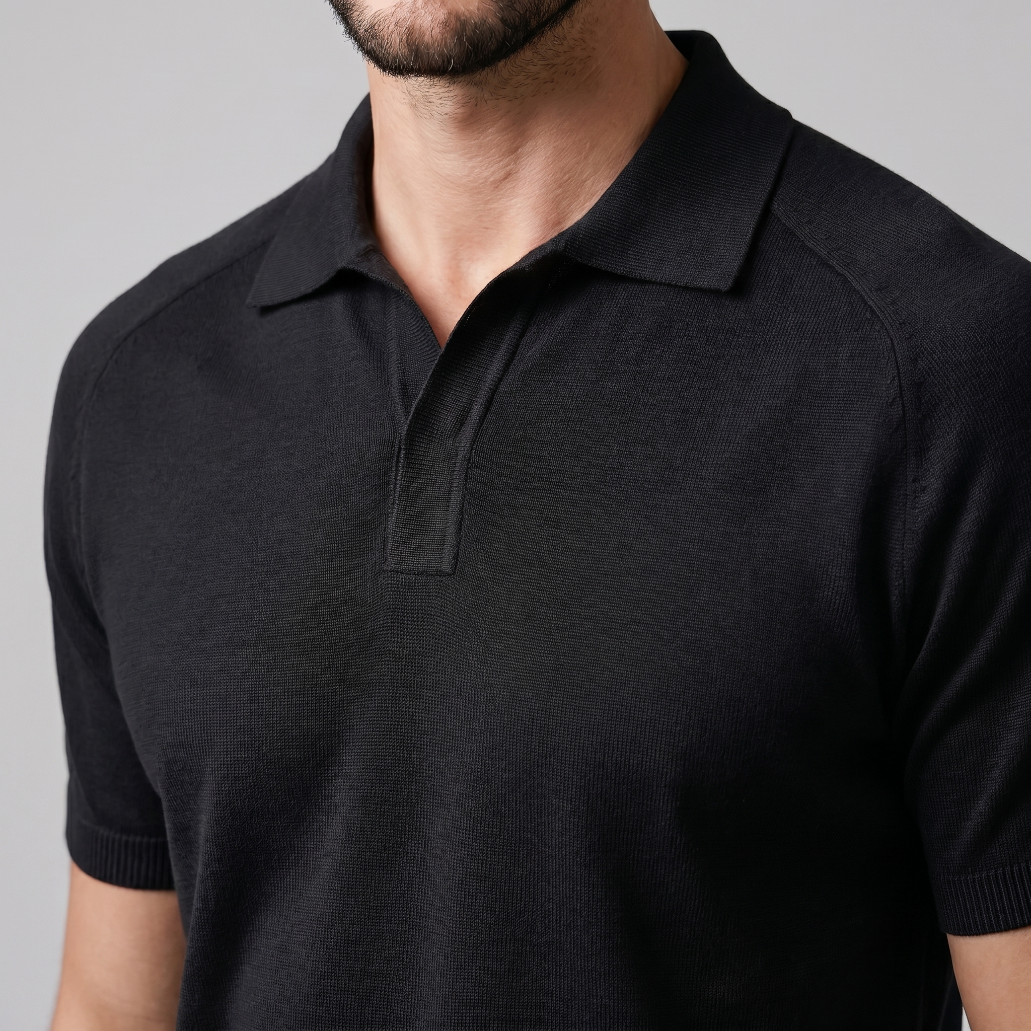 Poloshirt Herre Finstrik Åben Krave Casual Sommer