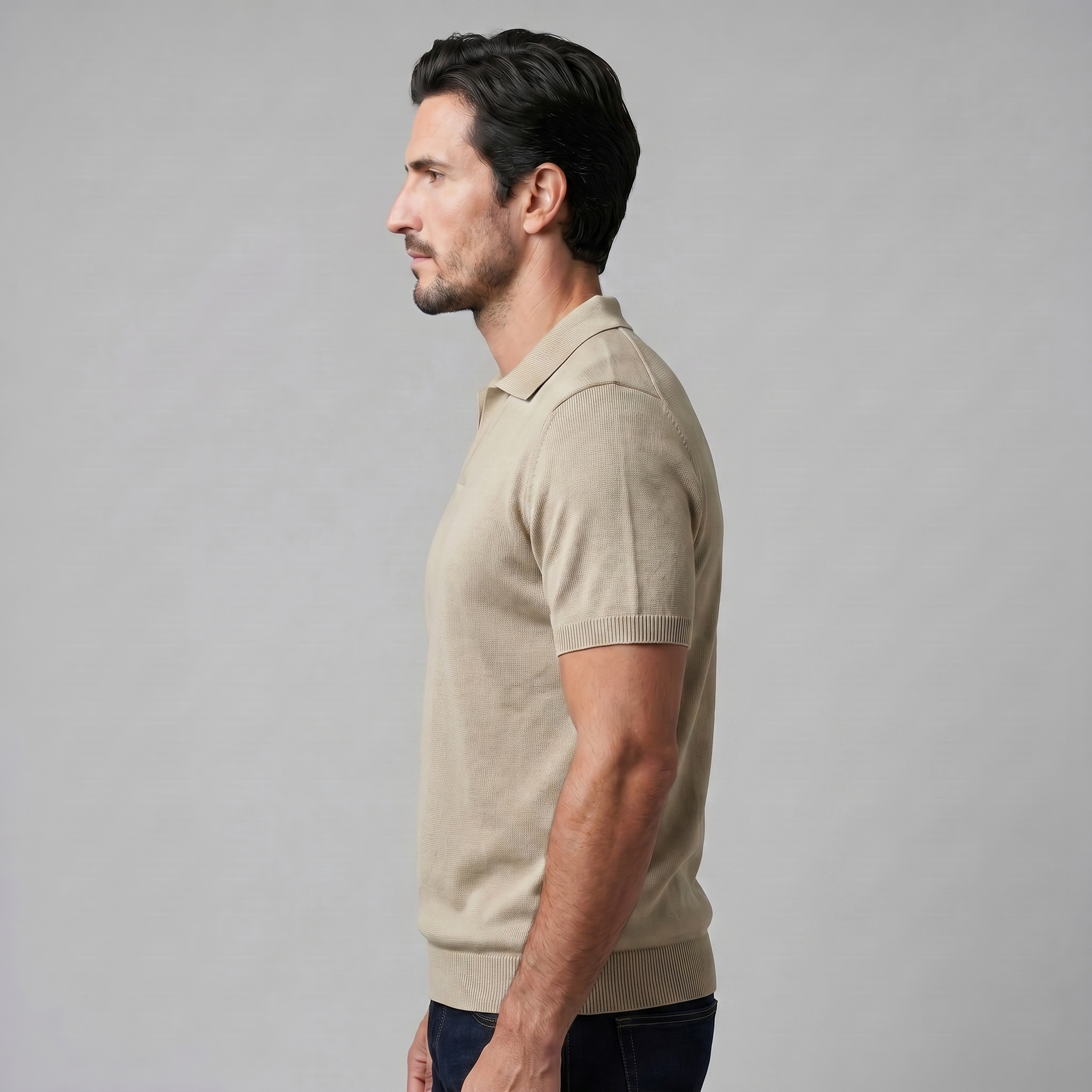 Poloshirt Herre Finstrik Åben Krave Casual Sommer