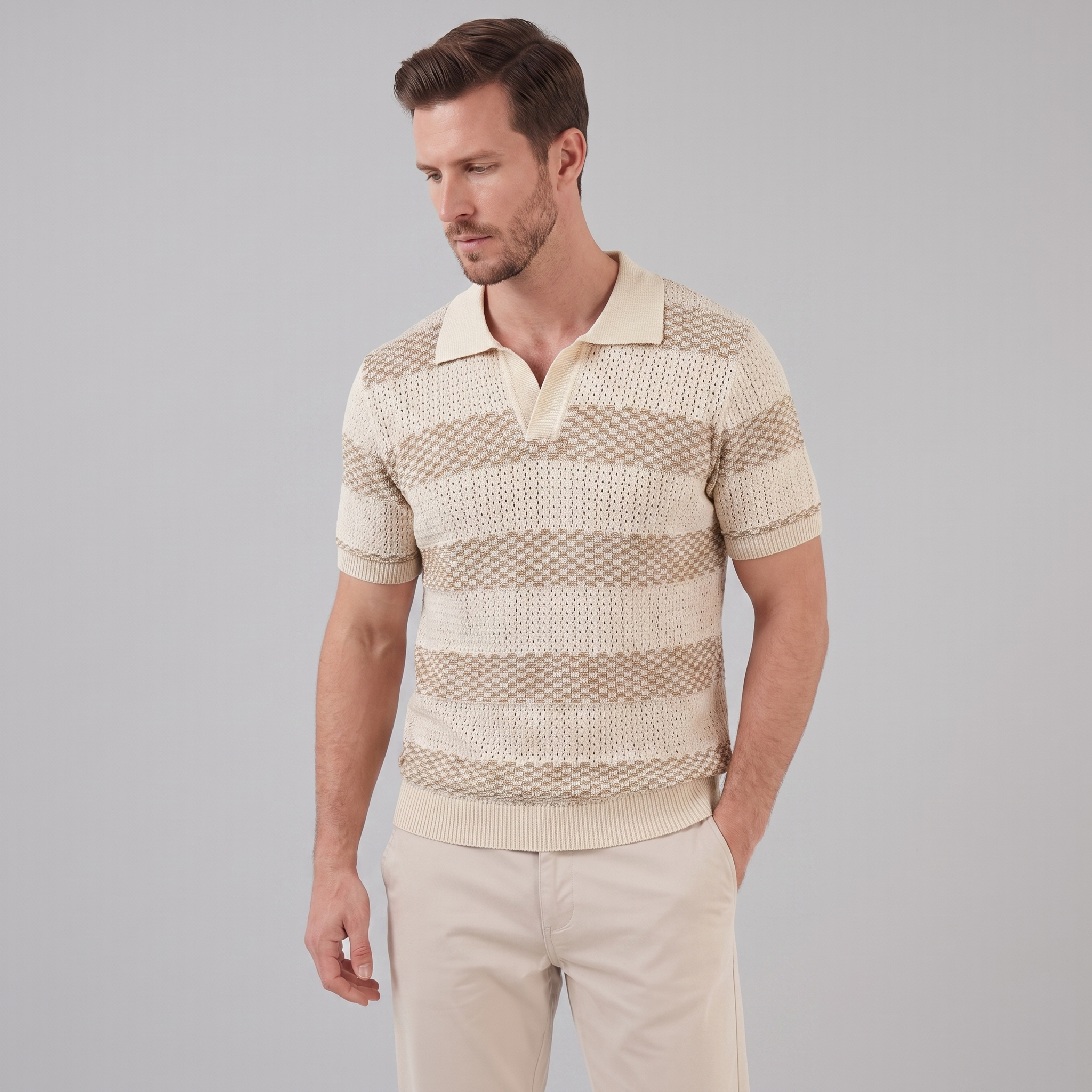 Poloshirt Heren Gebreide Textuur Lange Mouwen Casual Zomer