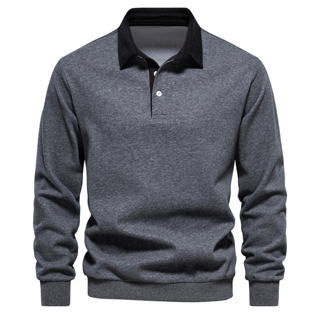 Poloshirt herre lange ærmer slim fit afslappet
