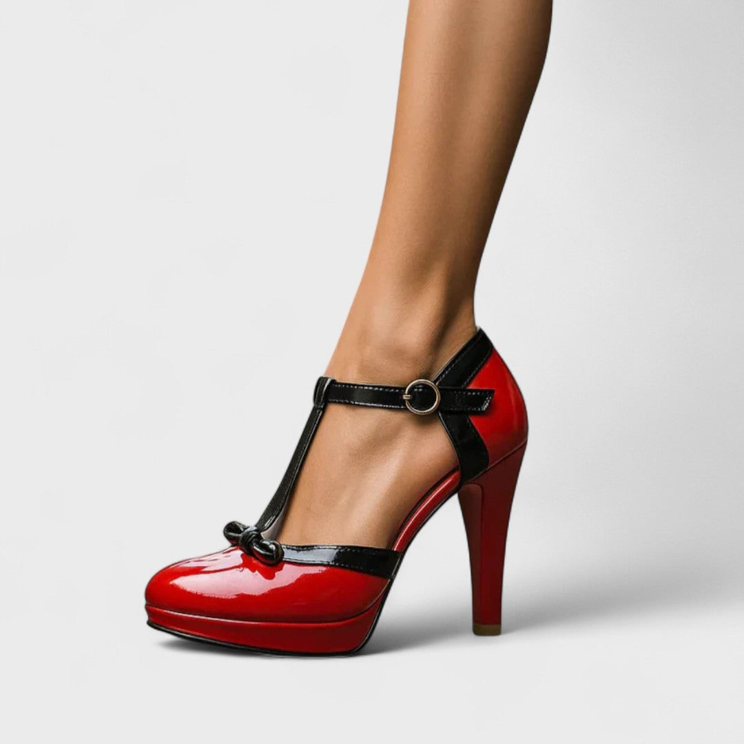 Zapatos de tacón para mujer con tira en T y detalle de lazo para ocasión formal y de noche
