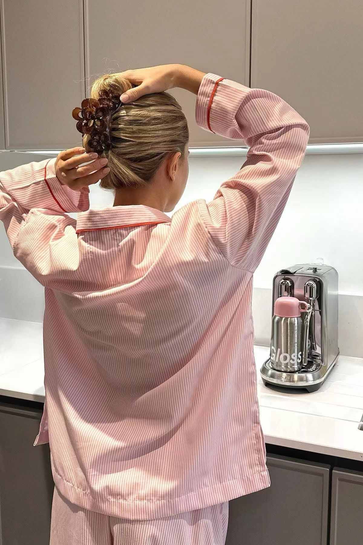Ensemble Pyjama Femme Deux Pièces Cœurs Boutons Taille Élastique