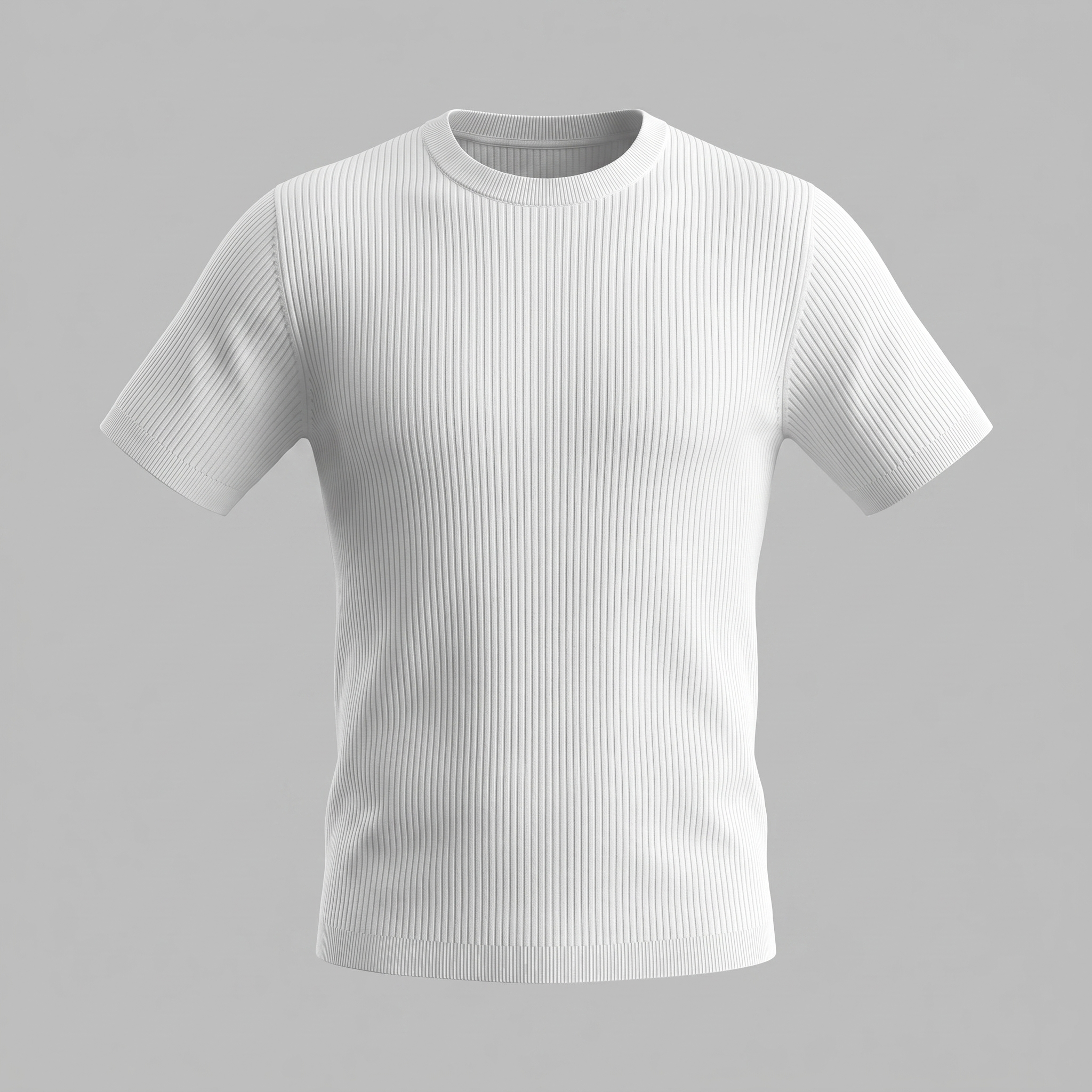 Ribbed Knit T-Shirt Heren Ronde Hals Casual