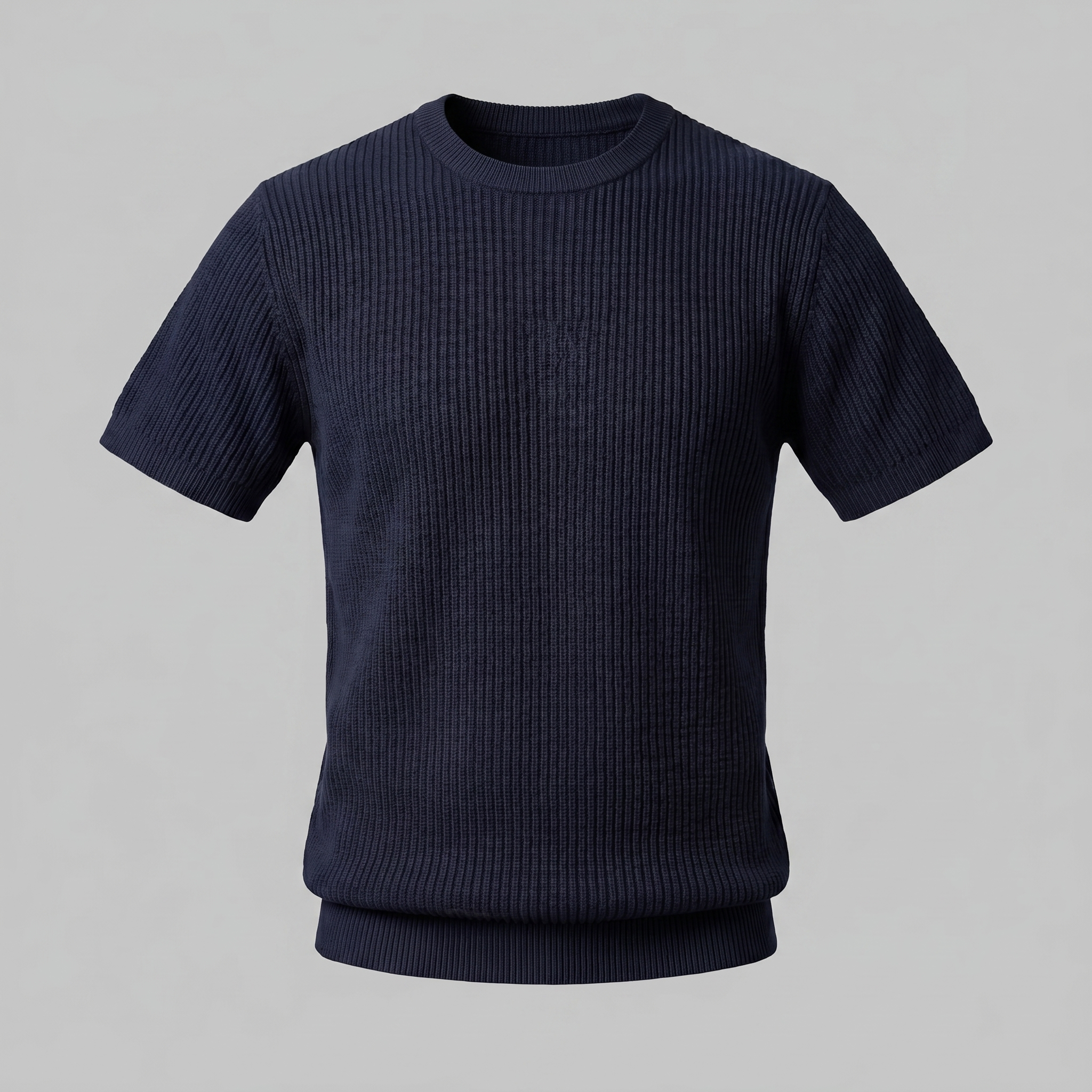 Ribbed Knit T-Shirt Heren Ronde Hals Casual