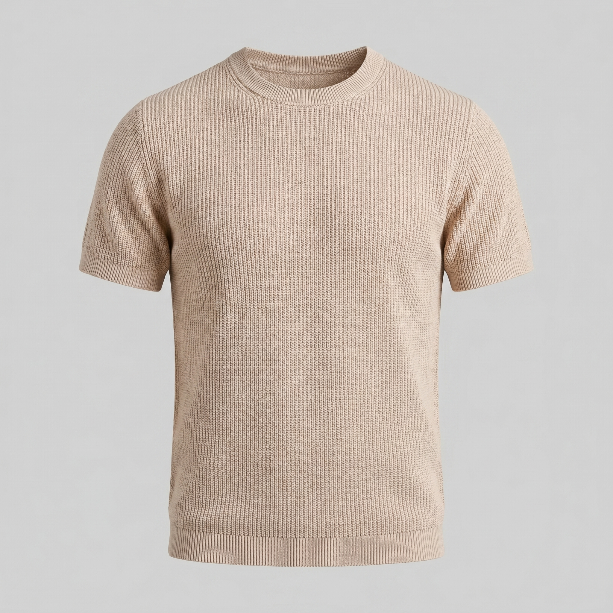Ribbed Knit T-Shirt Heren Ronde Hals Casual