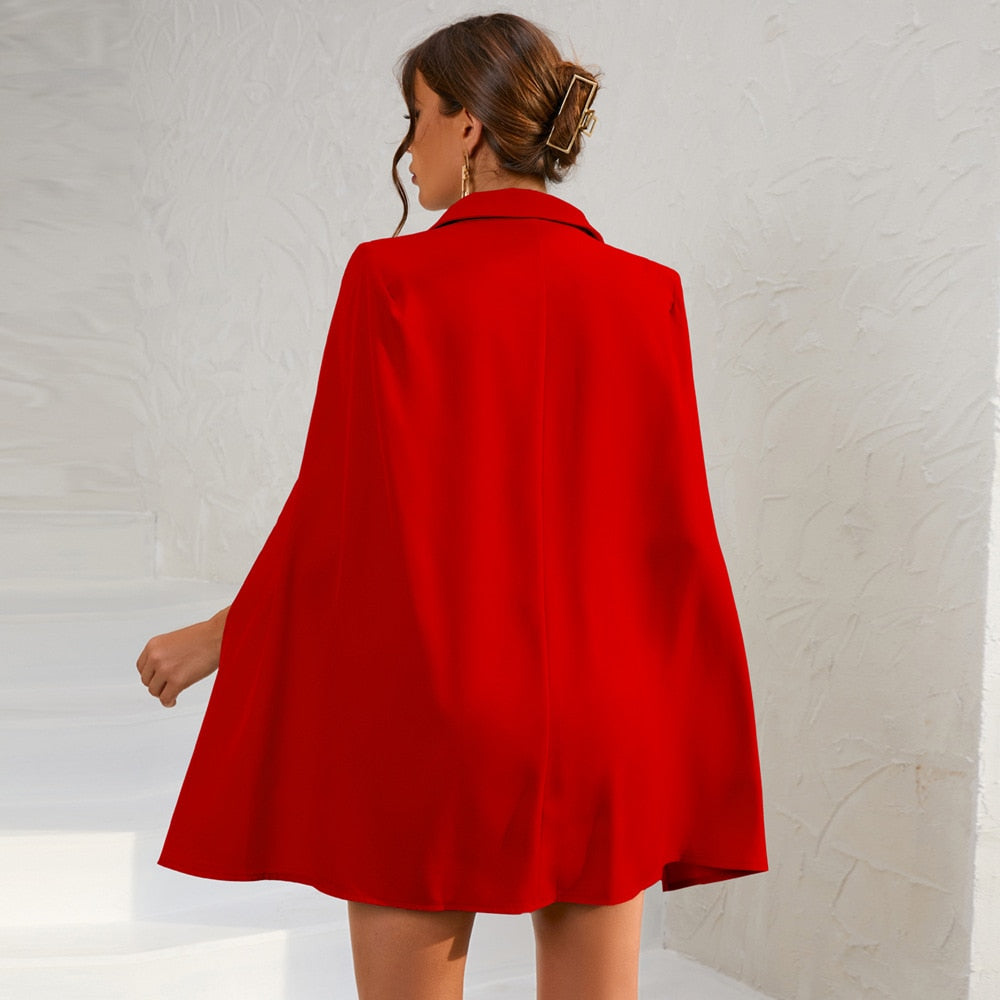 Vestido blazer con capa y cinturón para mujer