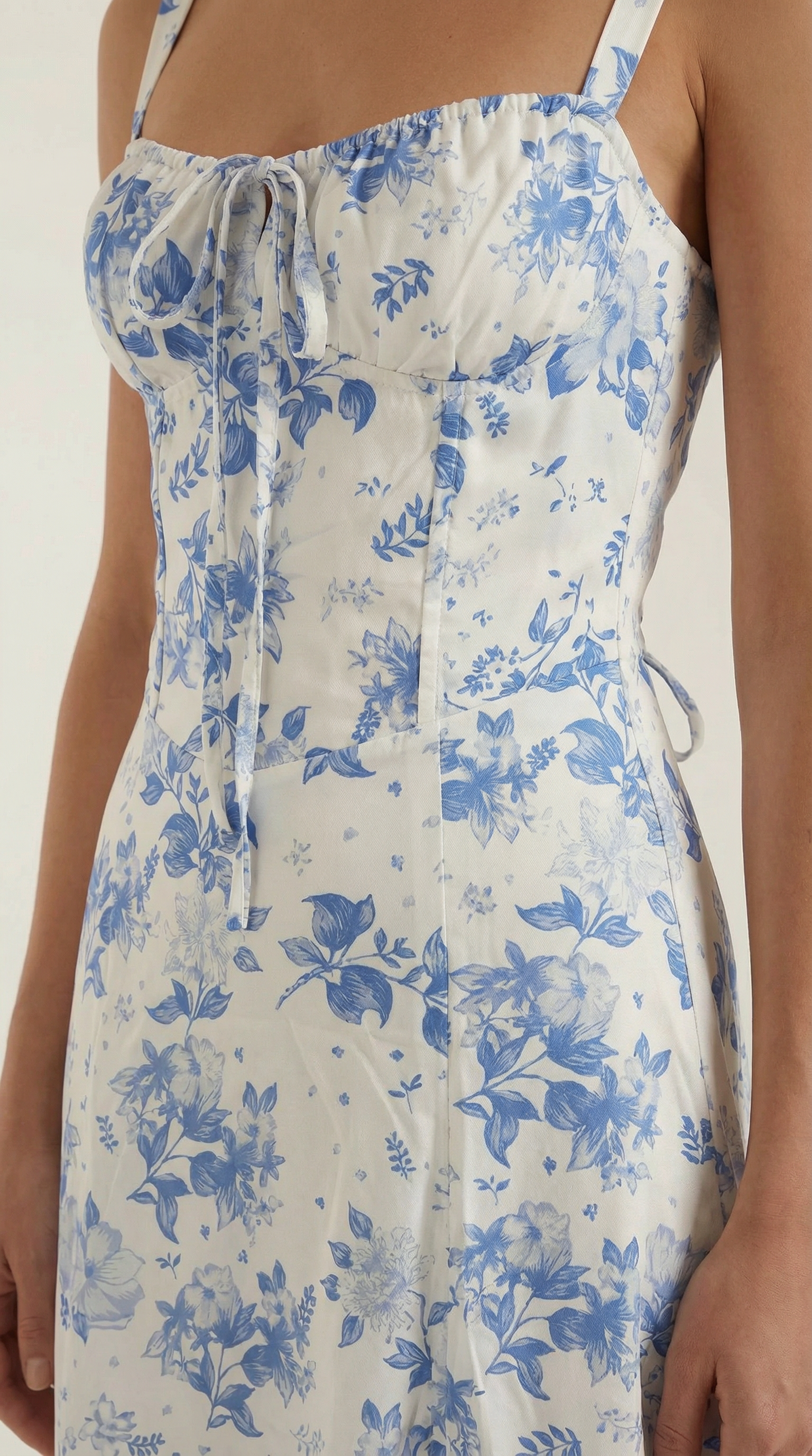 Midikleid Damen A-Linie Vintage Blumenmuster herzförmiger Ausschnitt verstellbarer Rücken
