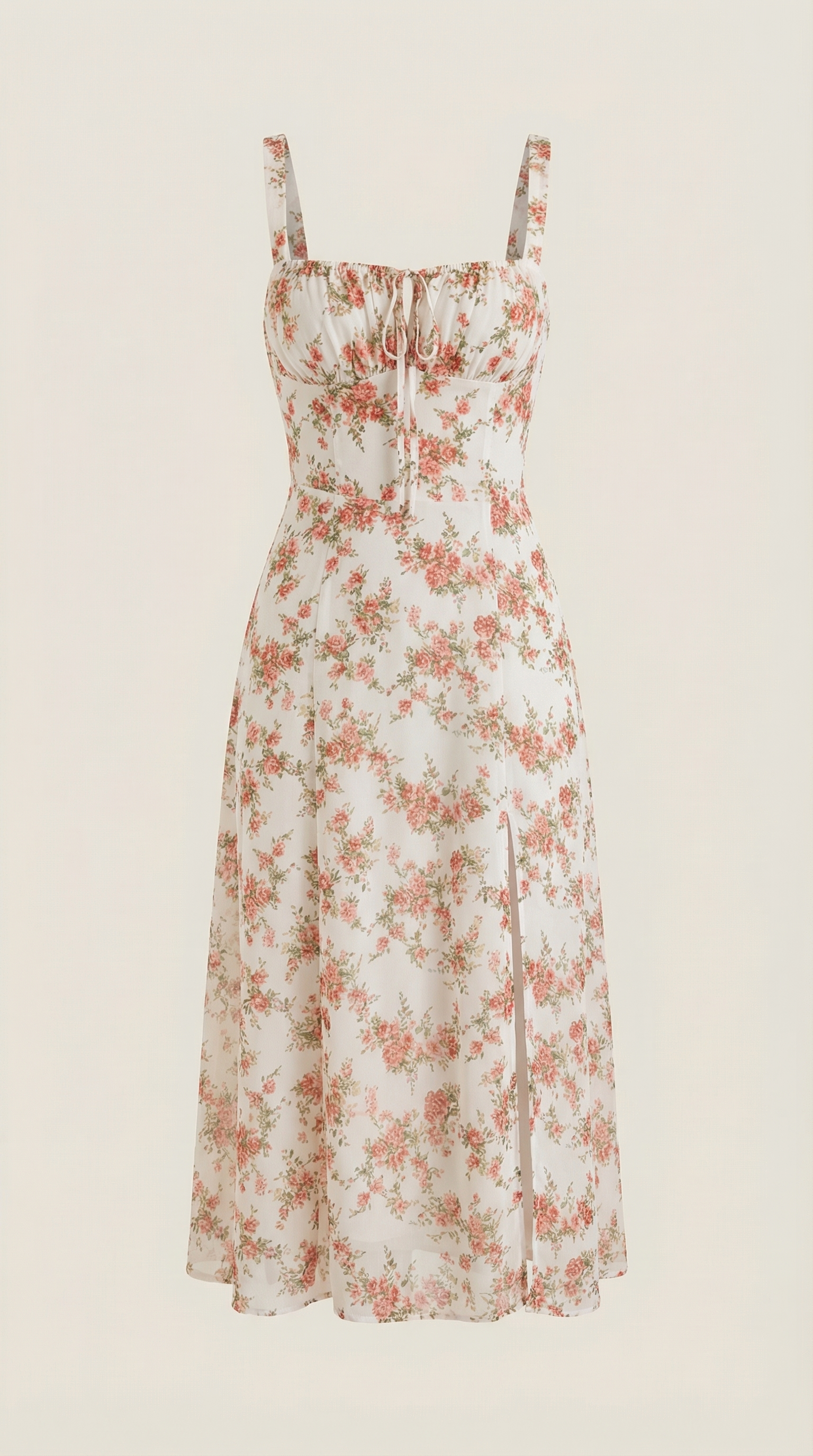 Midikleid Damen A-Linie Vintage Blumenmuster herzförmiger Ausschnitt verstellbarer Rücken