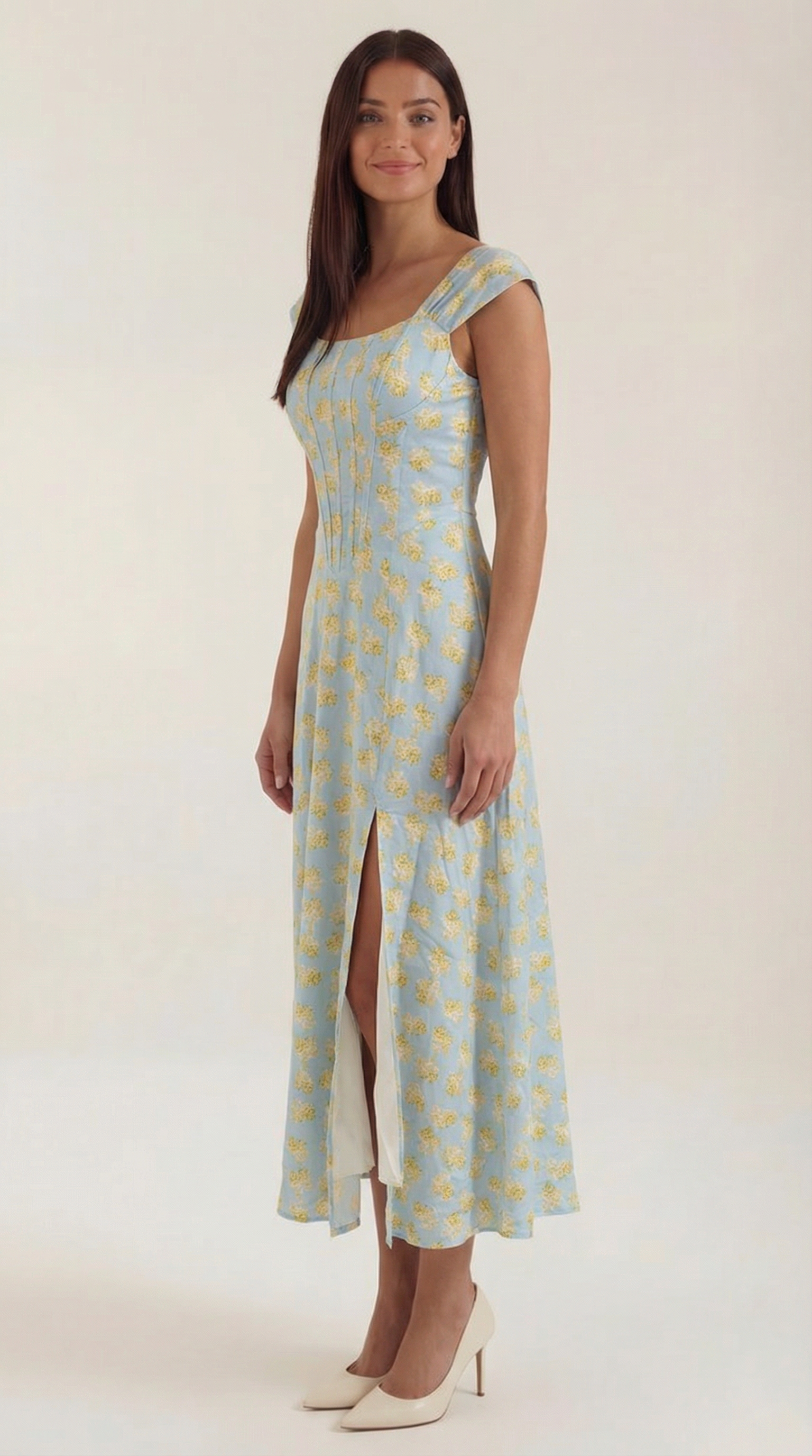 Vestido midi para mujer línea A vintage con estampado floral estilo bustier tirantes finos