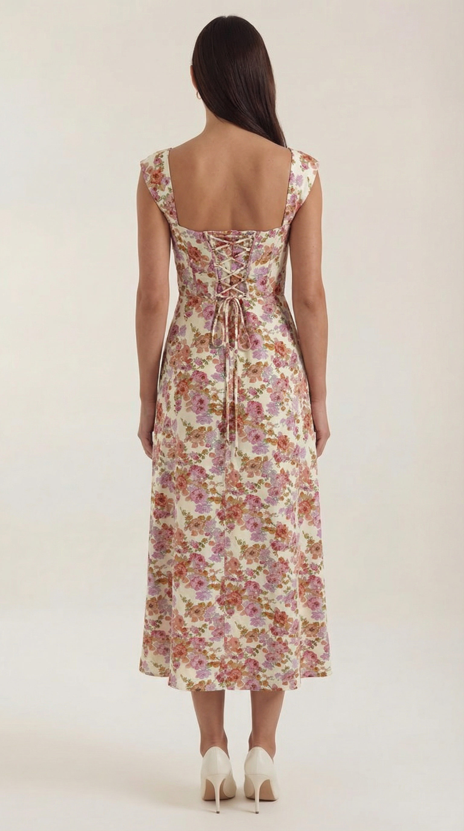 Vestido midi para mujer línea A vintage con estampado floral estilo bustier tirantes finos