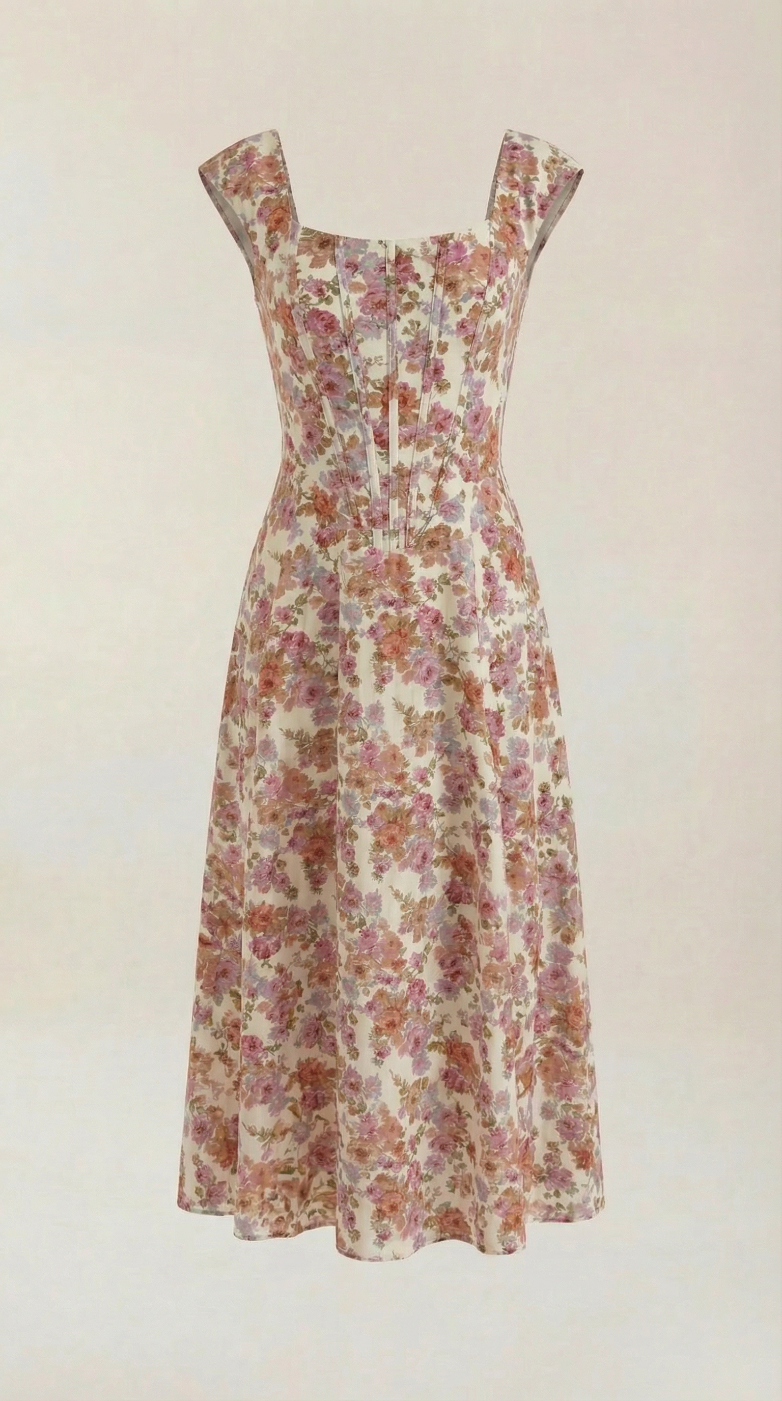 Vestido midi para mujer línea A vintage con estampado floral estilo bustier tirantes finos