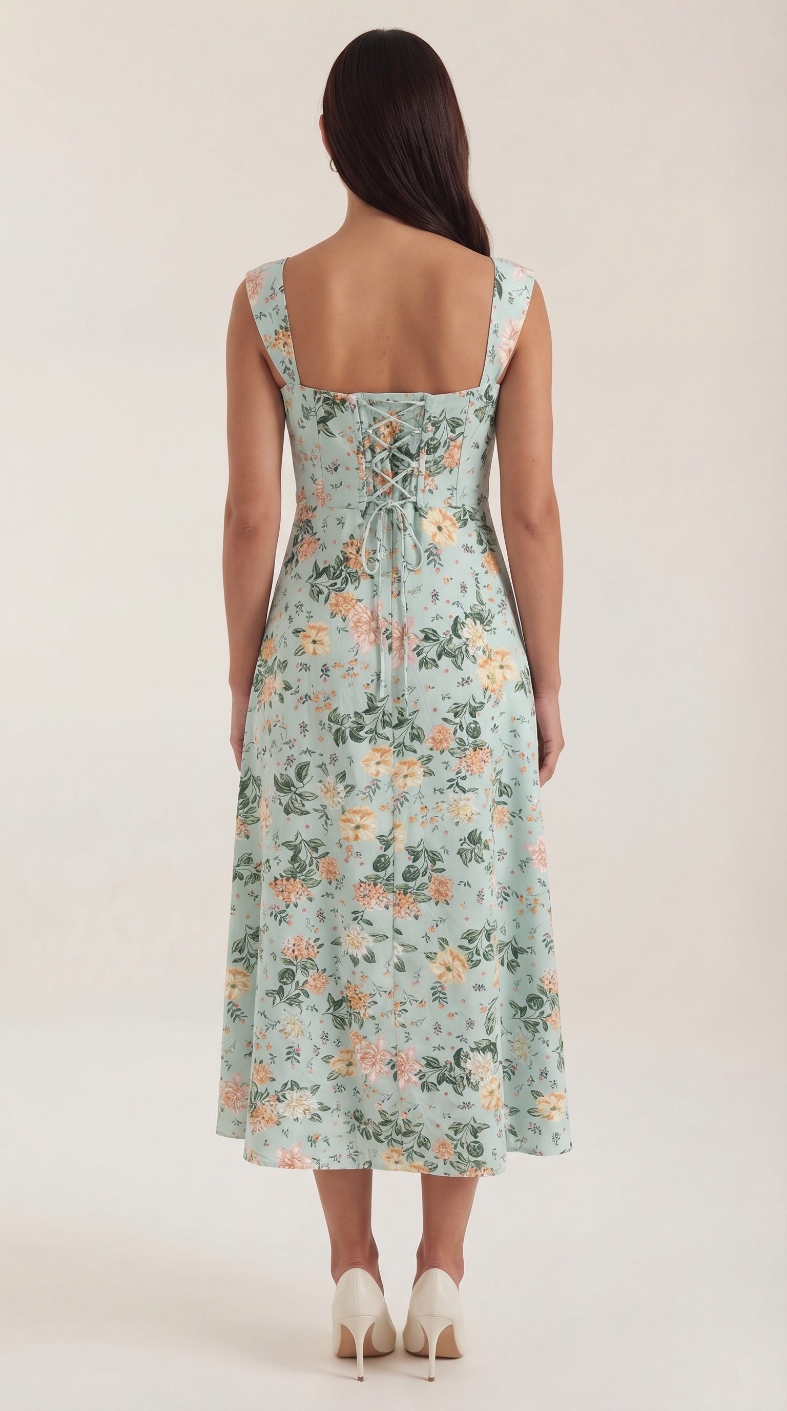 Vestido midi para mujer línea A vintage con estampado floral estilo bustier tirantes finos