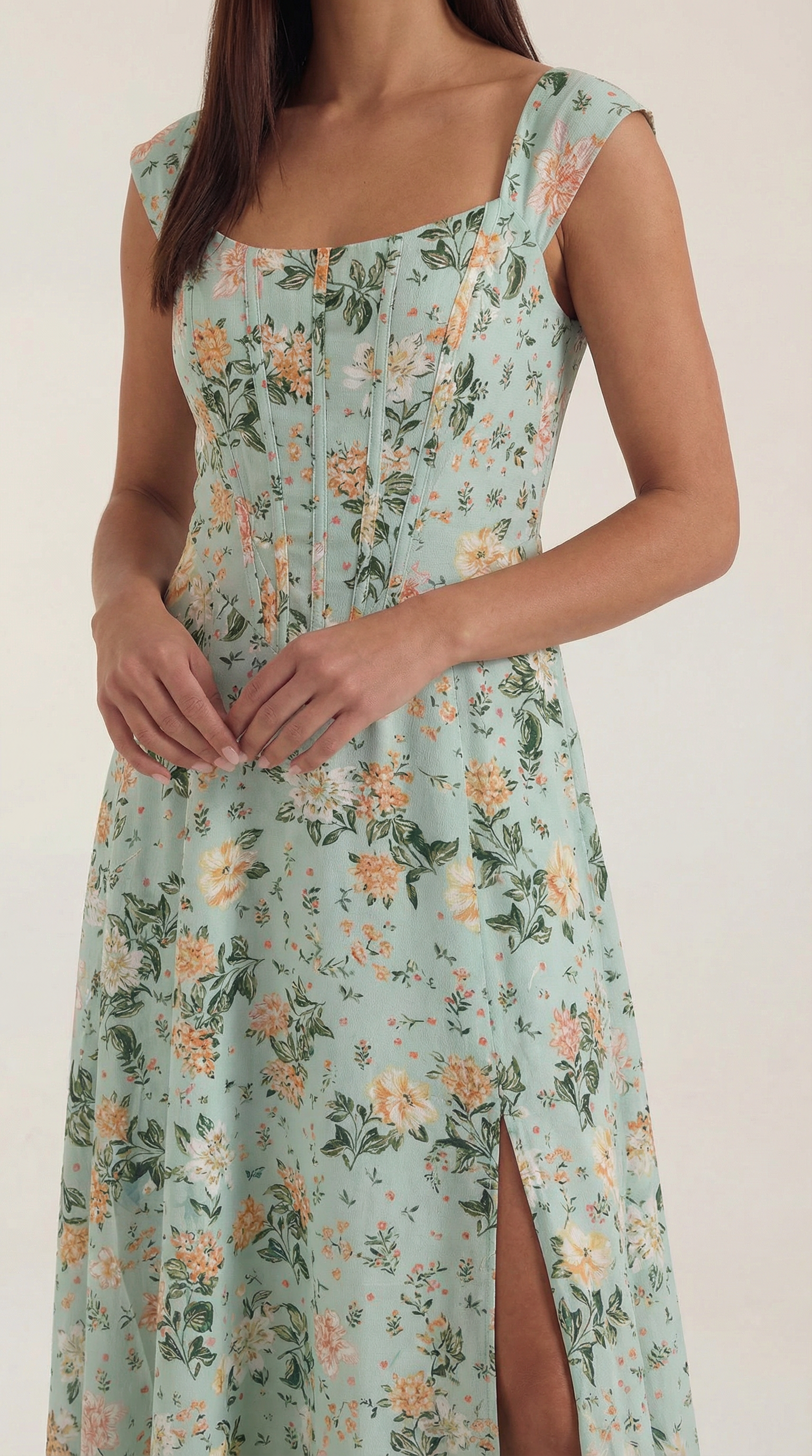 Vestido midi para mujer línea A vintage con estampado floral estilo bustier tirantes finos