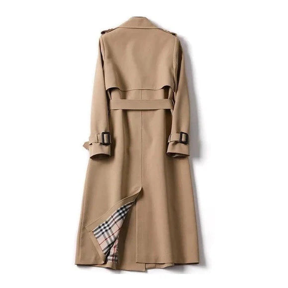 Lang trenchcoat til damer med dobbelt knaplukning