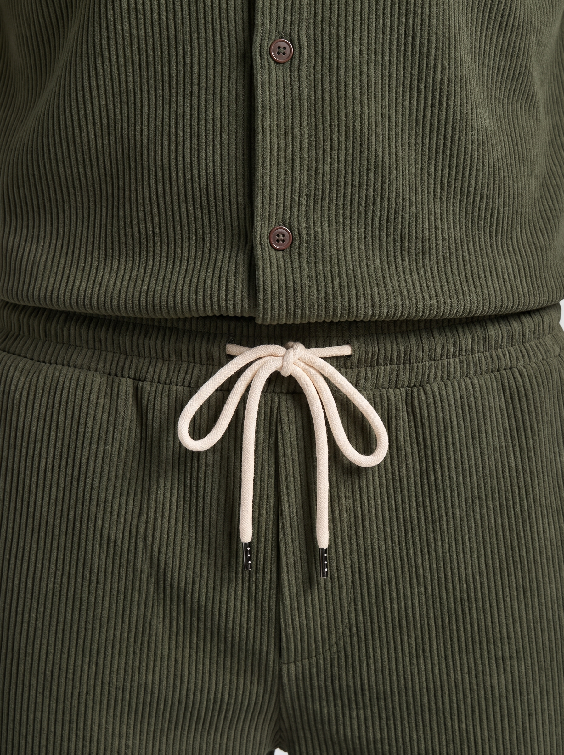 Skjorte- og shortsæt til mænd, ribstrikket med striber, afslappet stil