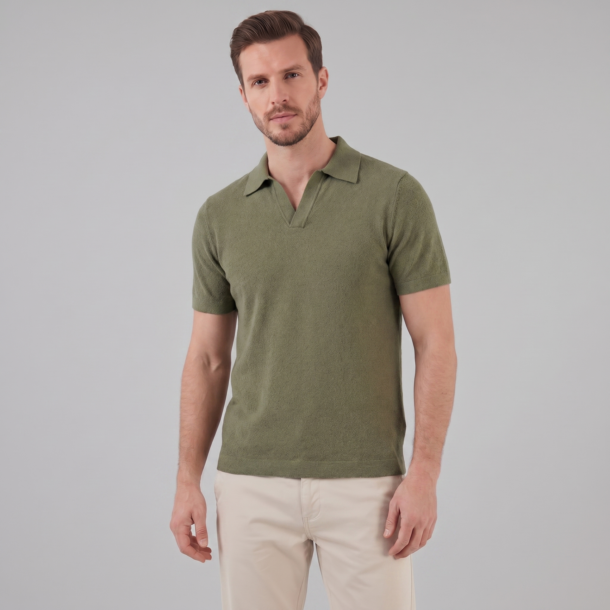 Polo Smart Casual Homem Gola em V Verão Leve
