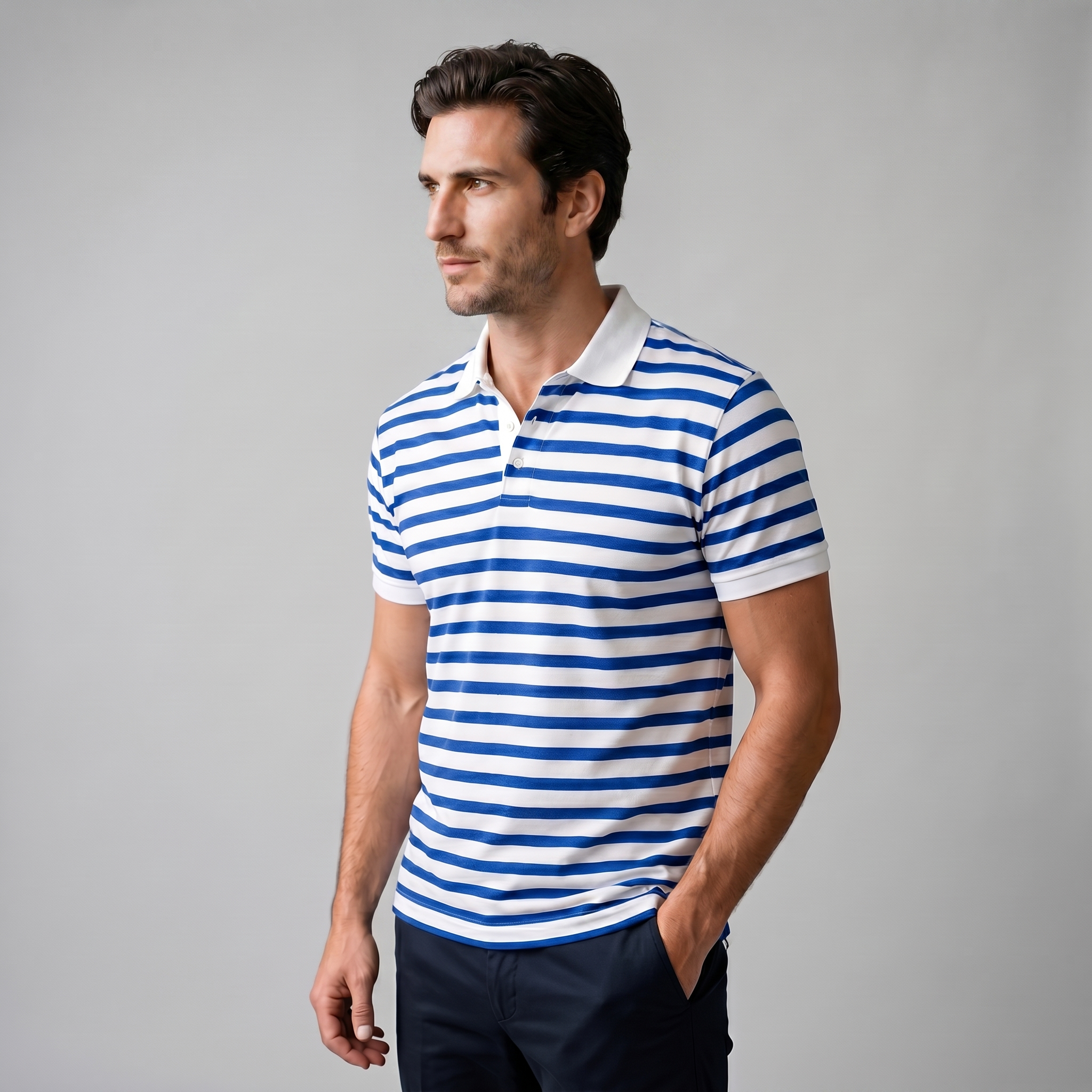 Polo Smart Casual Homem Manga Curta Listrado