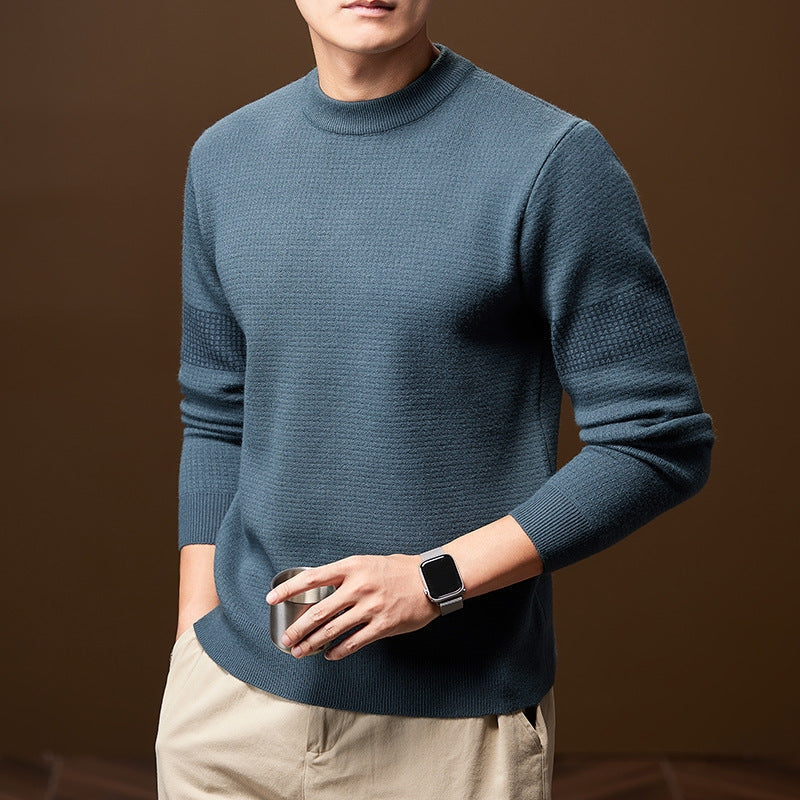 Rugged Knitted Sweater with Crew Neck and Ribbed Edges for Men