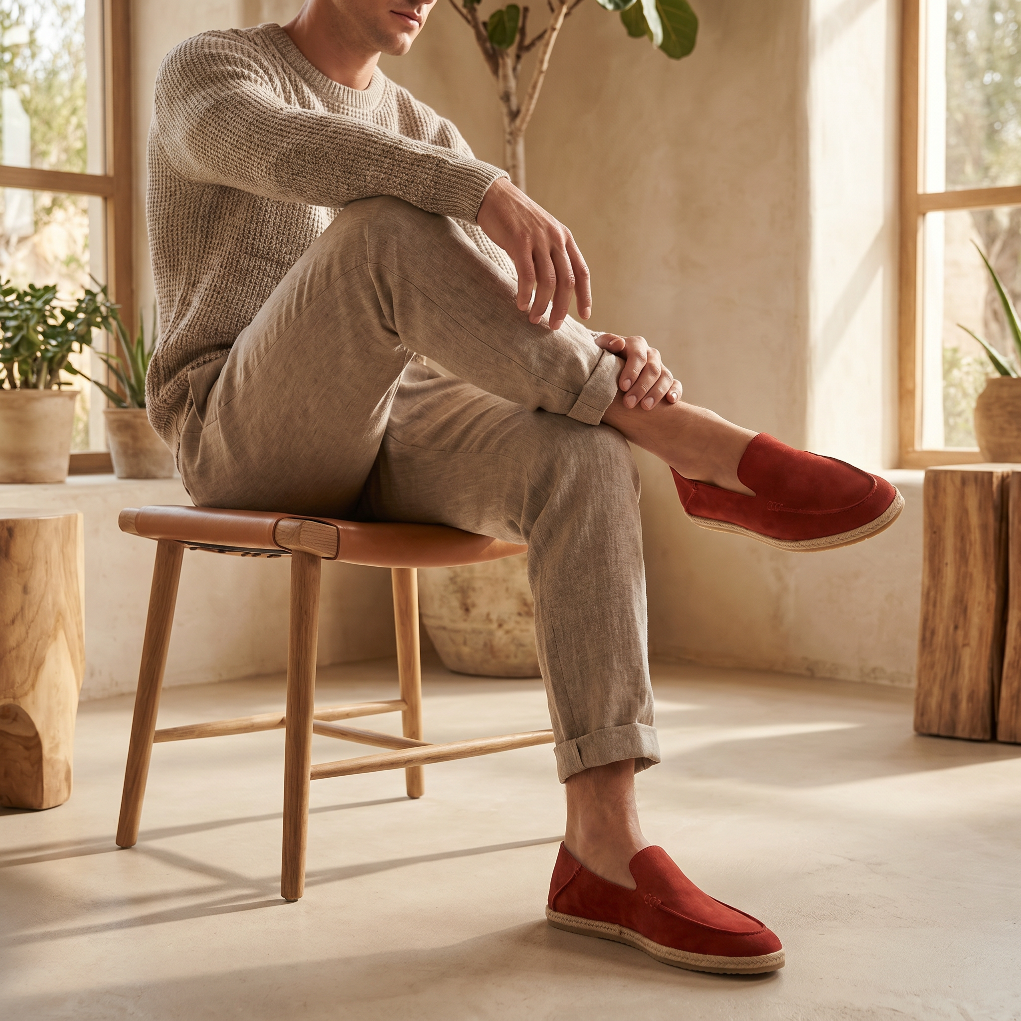Semišové espadrilky mokasíny pánské neformální letní