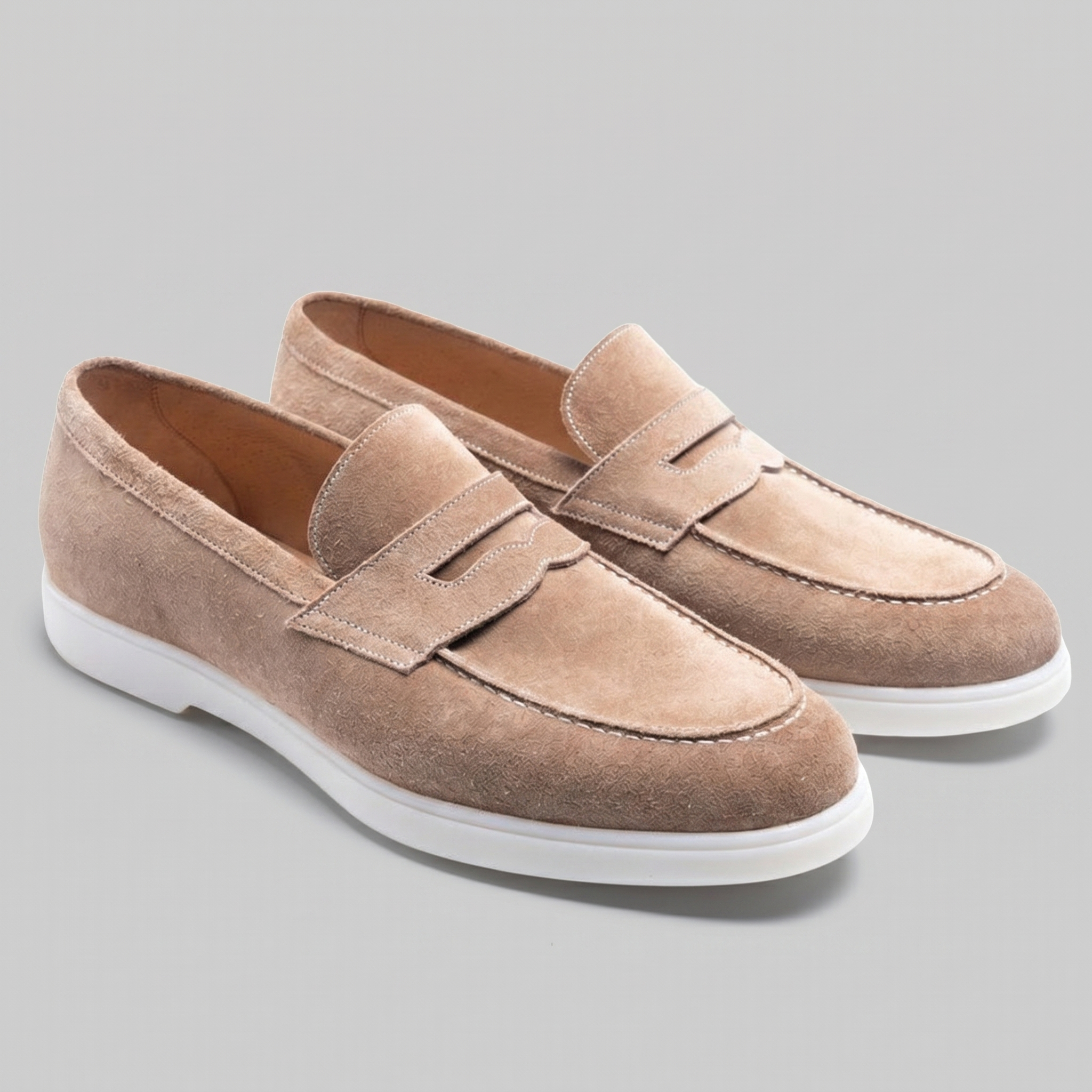Mocasines de ante con puntera para hombre, suela blanca, casual