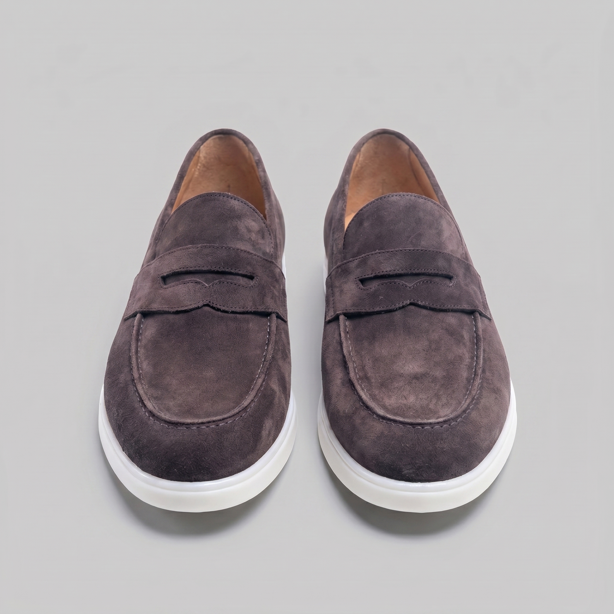 Mocasines de ante con puntera para hombre, suela blanca, casual