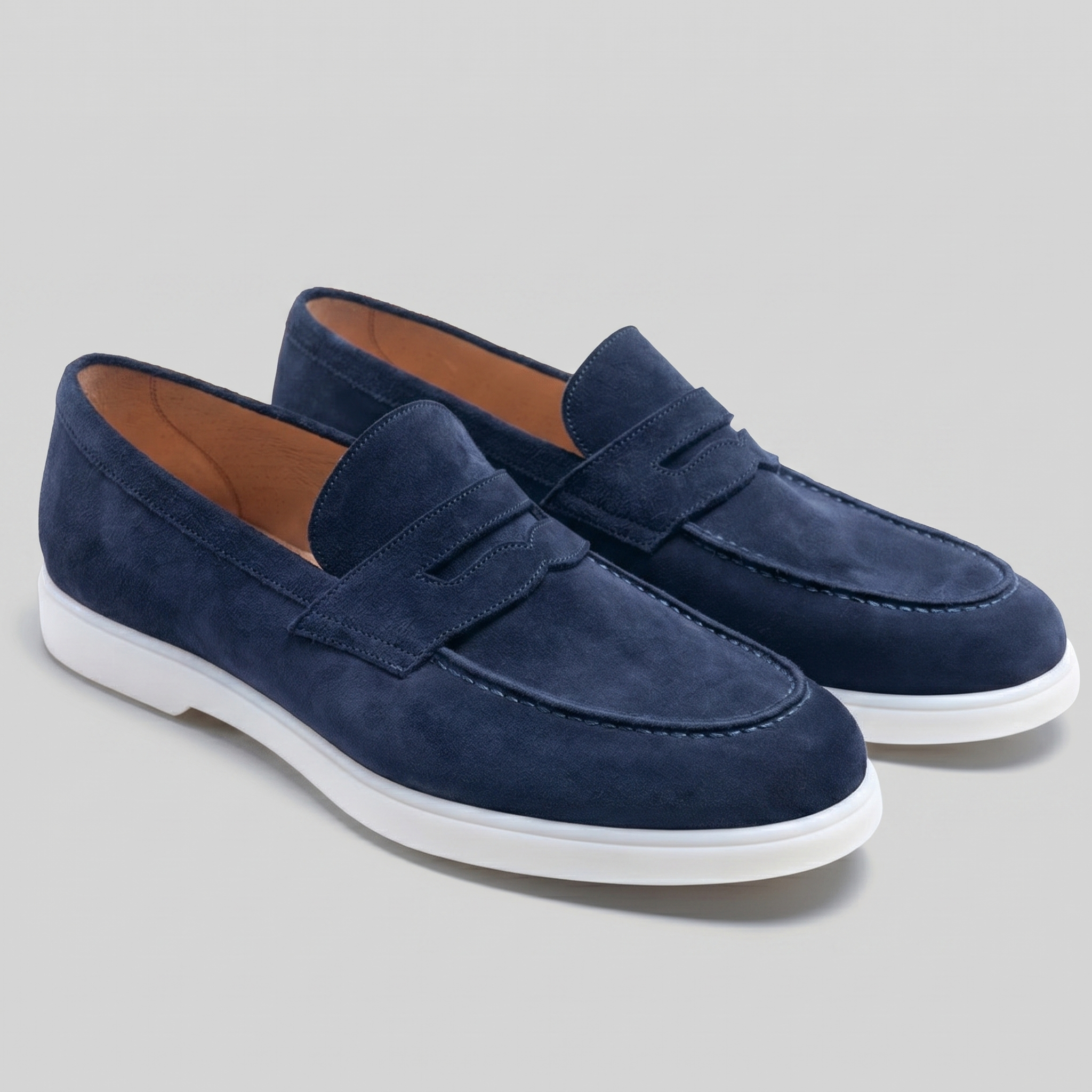 Mocasines de ante con puntera para hombre, suela blanca, casual