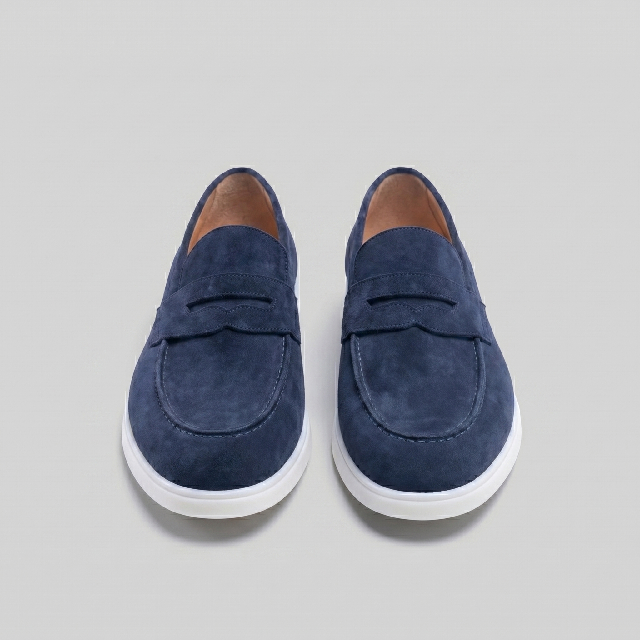 Mocasines de ante con puntera para hombre, suela blanca, casual