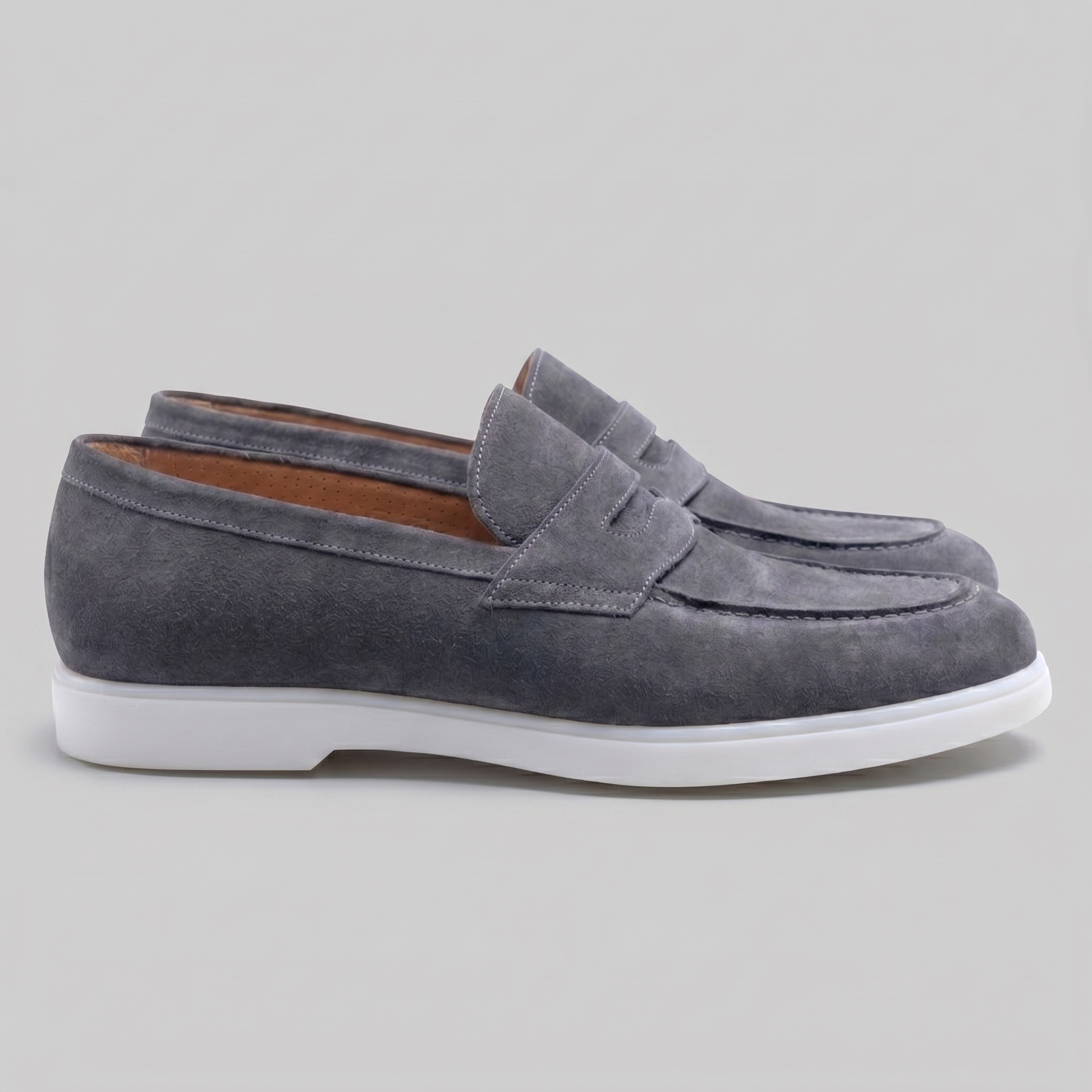Mocasines de ante con puntera para hombre, suela blanca, casual