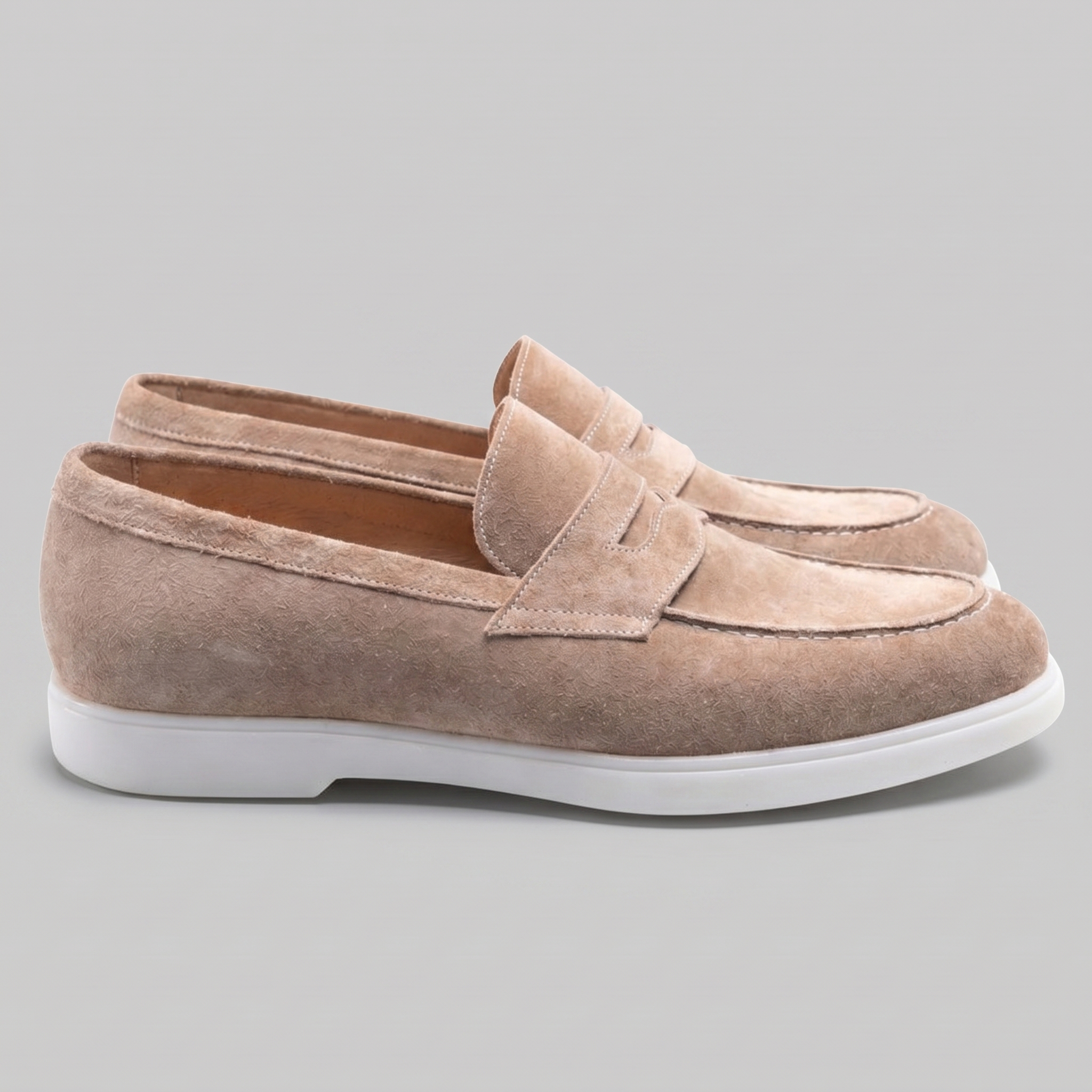 Mocasines de ante con puntera para hombre, suela blanca, casual