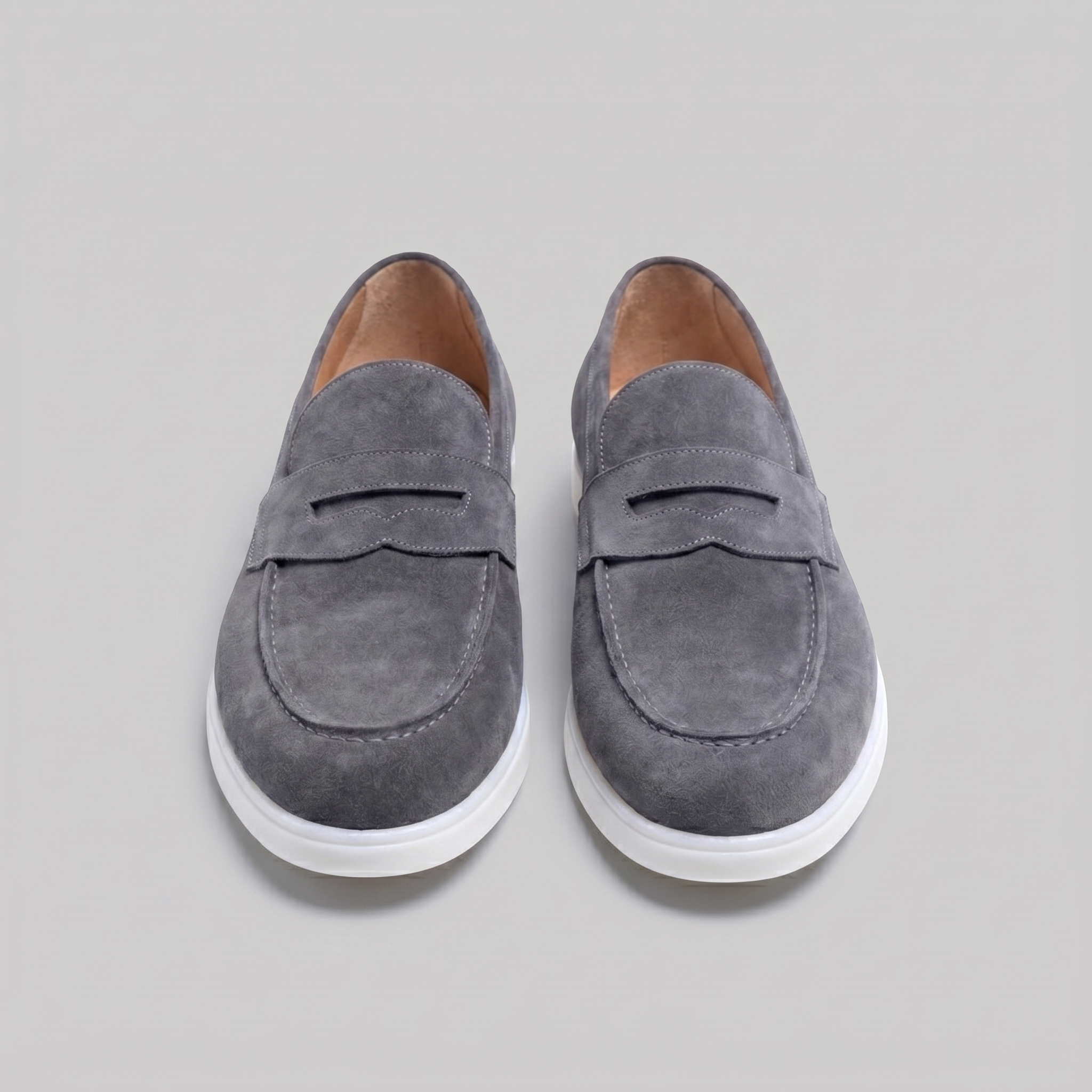 Mocasines de ante con puntera para hombre, suela blanca, casual