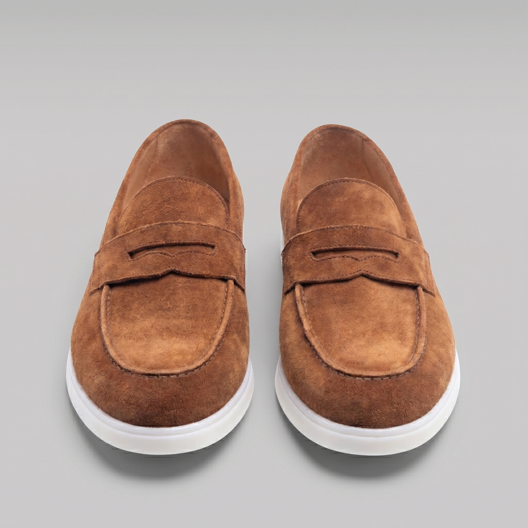 Mocasines de ante con puntera para hombre, suela blanca, casual