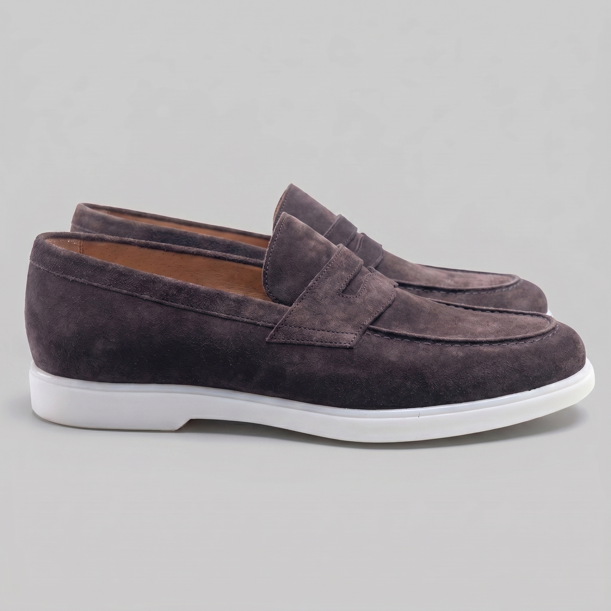 Mocasines de ante con puntera para hombre, suela blanca, casual
