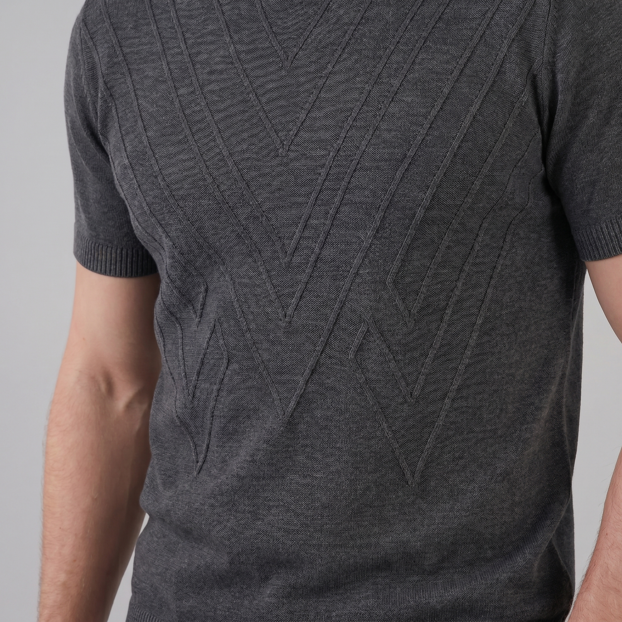 T-Shirt Homem Manga Comprida Casual Textura Gola Redonda