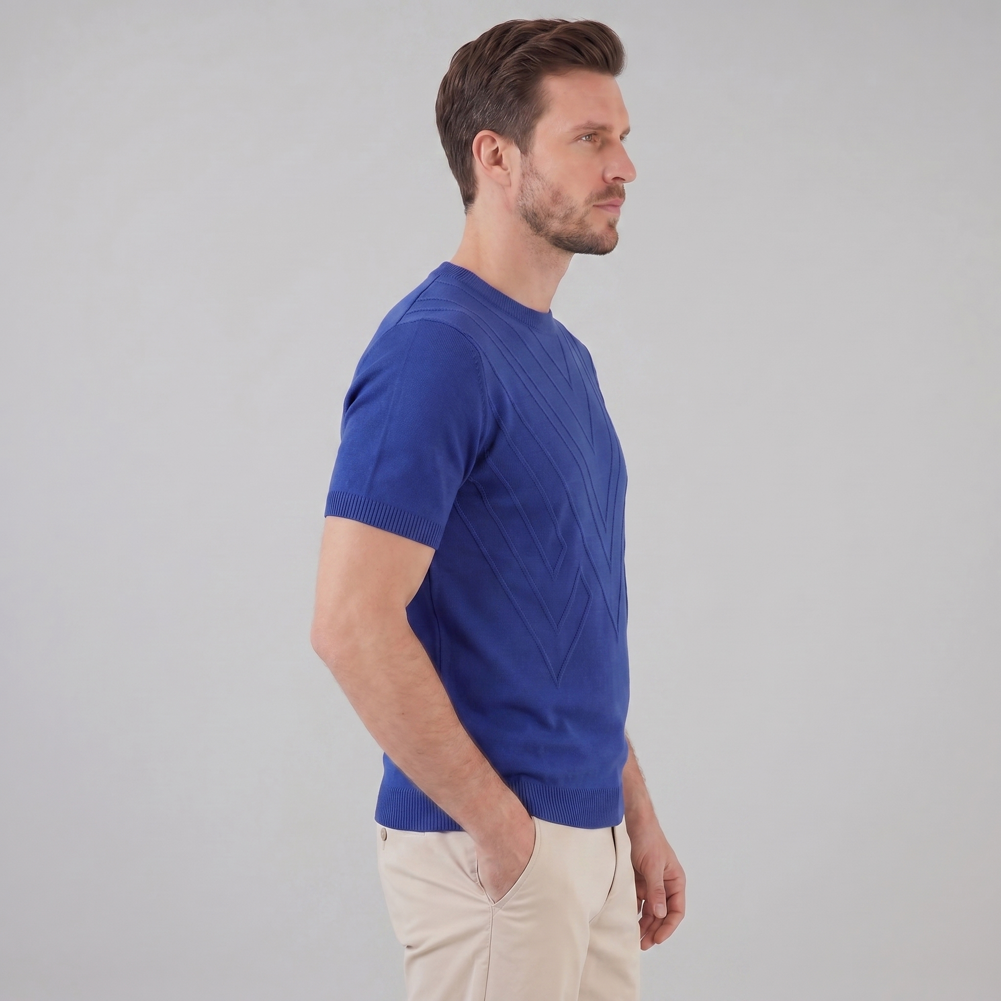 T-Shirt Homem Manga Comprida Casual Textura Gola Redonda