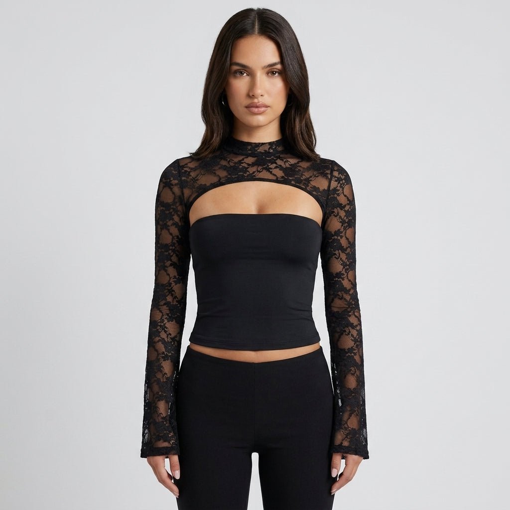Top Dame Blonde Cutout Mock Neck Flare Ærmer