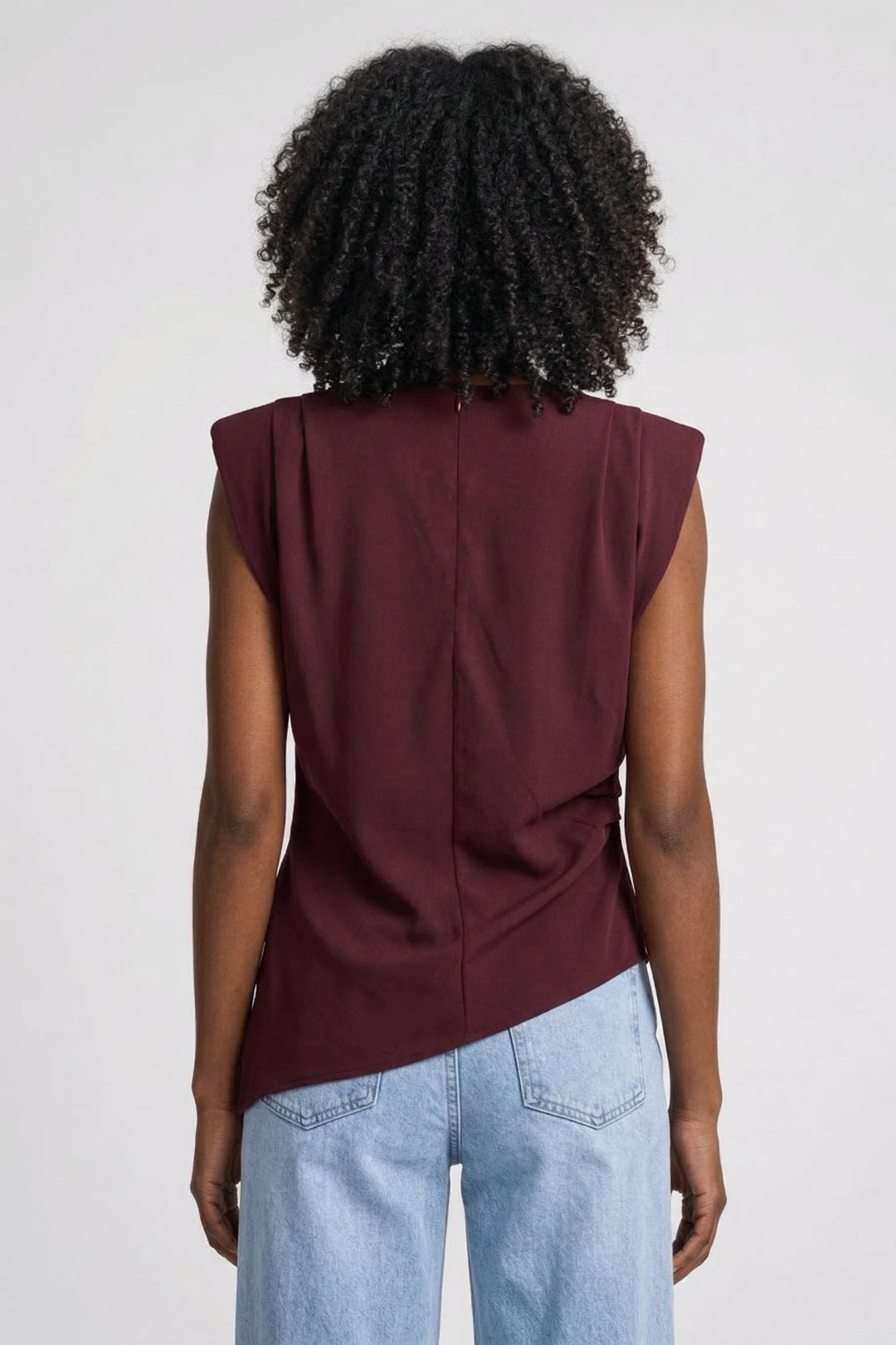 Top Dames Mouwloos Getailleerd Draperie Ronde Hals