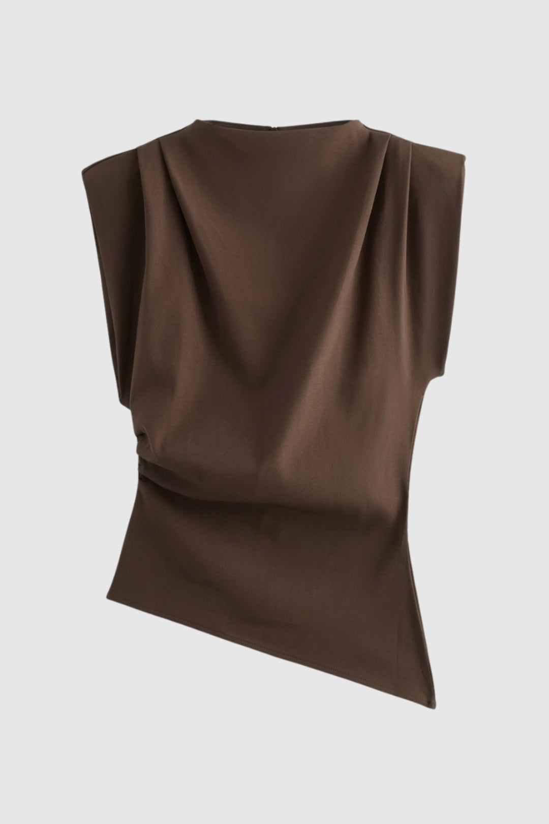 Top Dames Mouwloos Getailleerd Draperie Ronde Hals
